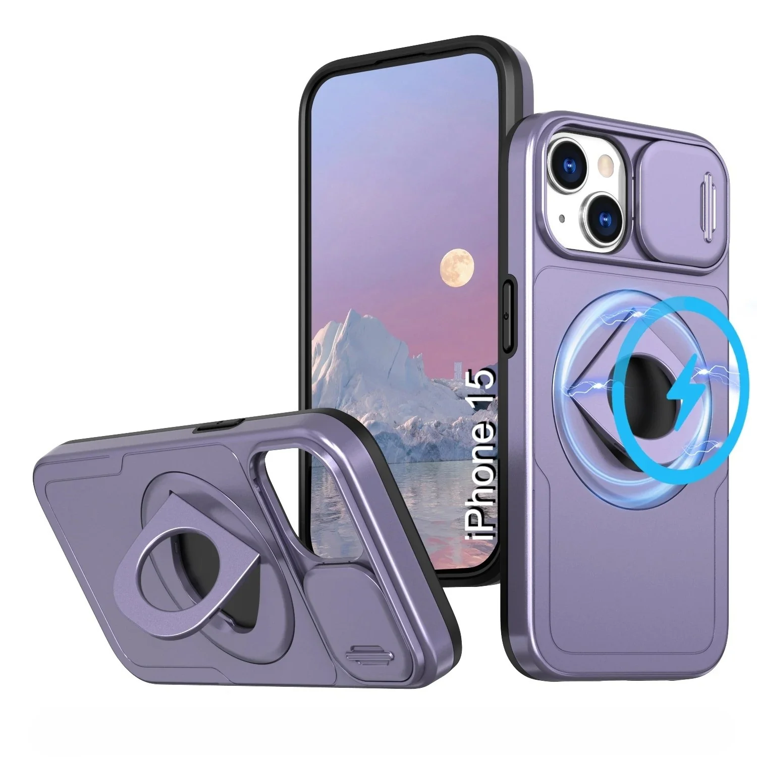 LuxuryKase Mag-Safe Shockproof Rugged Back Case with Finger Ring Kickstand & Sliding Camera Cover | Military Drop Protection | Wireless Charging Support For iPhone Series - Image 82