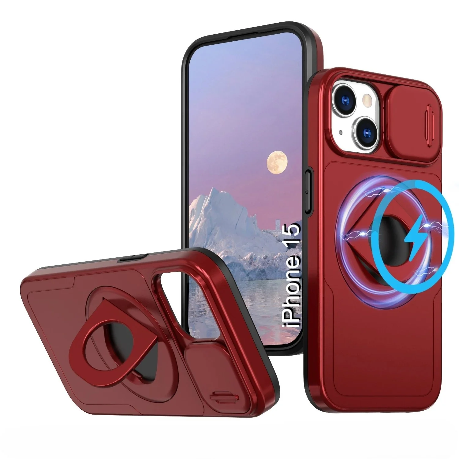 LuxuryKase Mag-Safe Shockproof Rugged Back Case with Finger Ring Kickstand & Sliding Camera Cover | Military Drop Protection | Wireless Charging Support For iPhone Series - Image 83