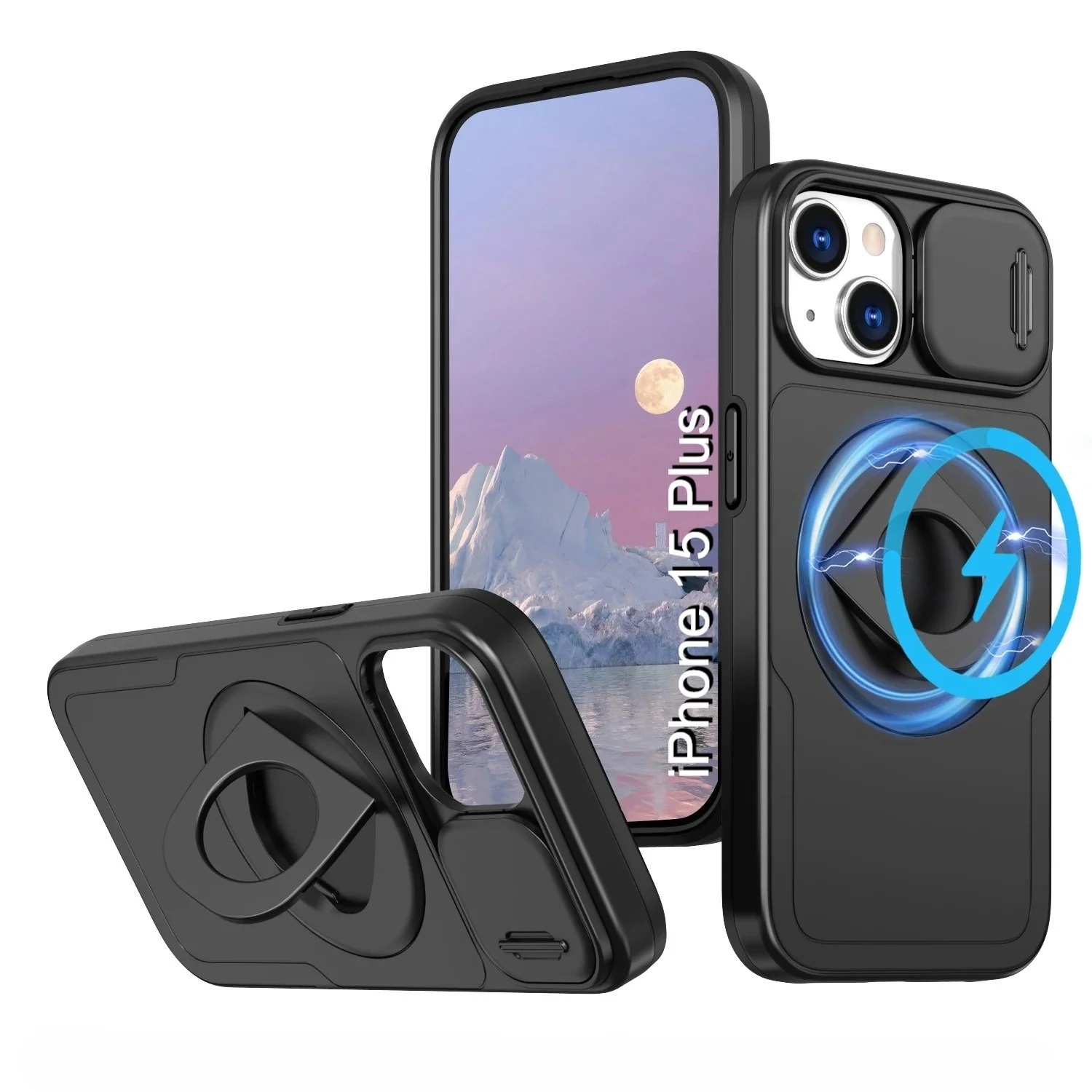 LuxuryKase Mag-Safe Shockproof Rugged Back Case with Finger Ring Kickstand & Sliding Camera Cover | Military Drop Protection | Wireless Charging Support For iPhone Series - Image 84
