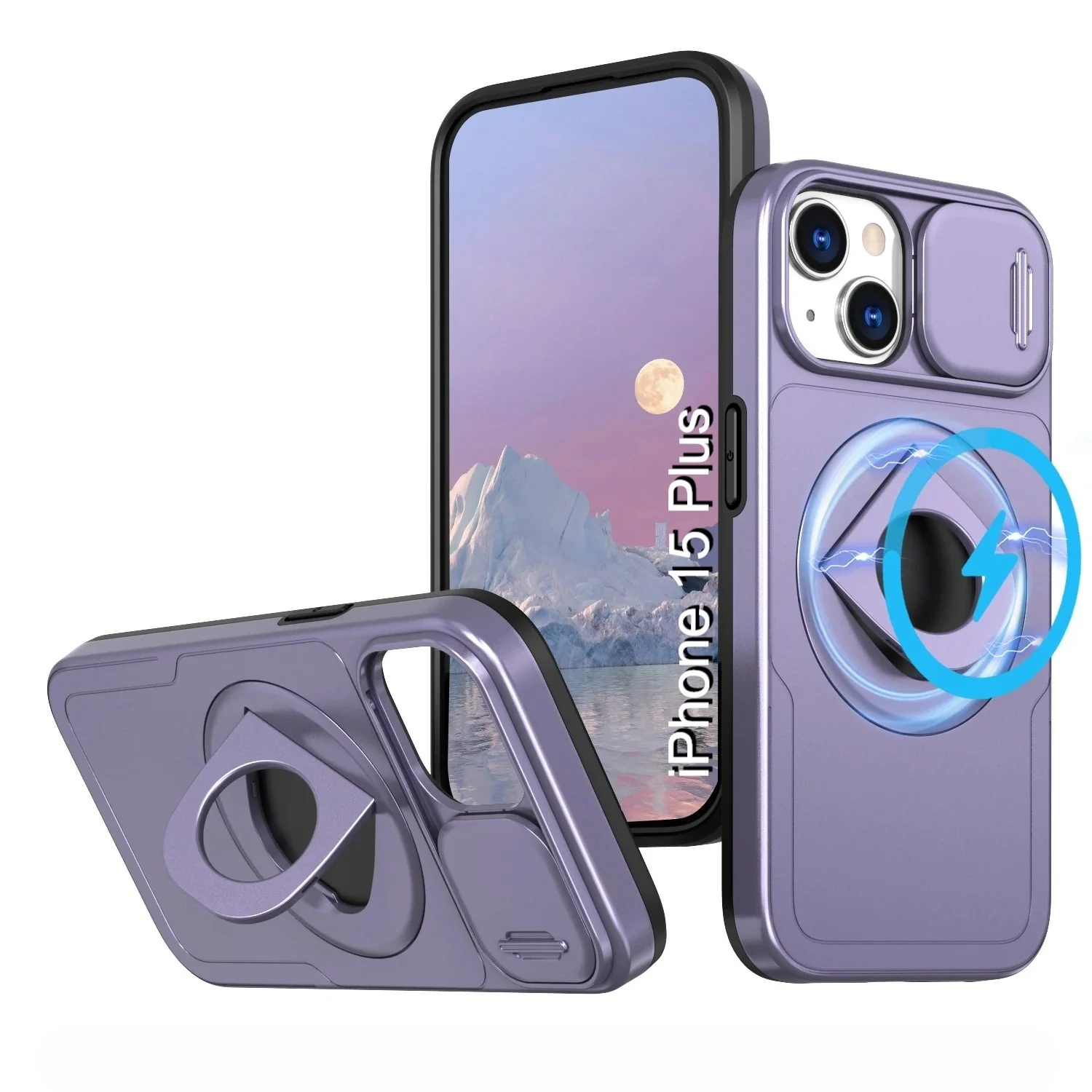 LuxuryKase Mag-Safe Shockproof Rugged Back Case with Finger Ring Kickstand & Sliding Camera Cover | Military Drop Protection | Wireless Charging Support For iPhone Series - Image 89