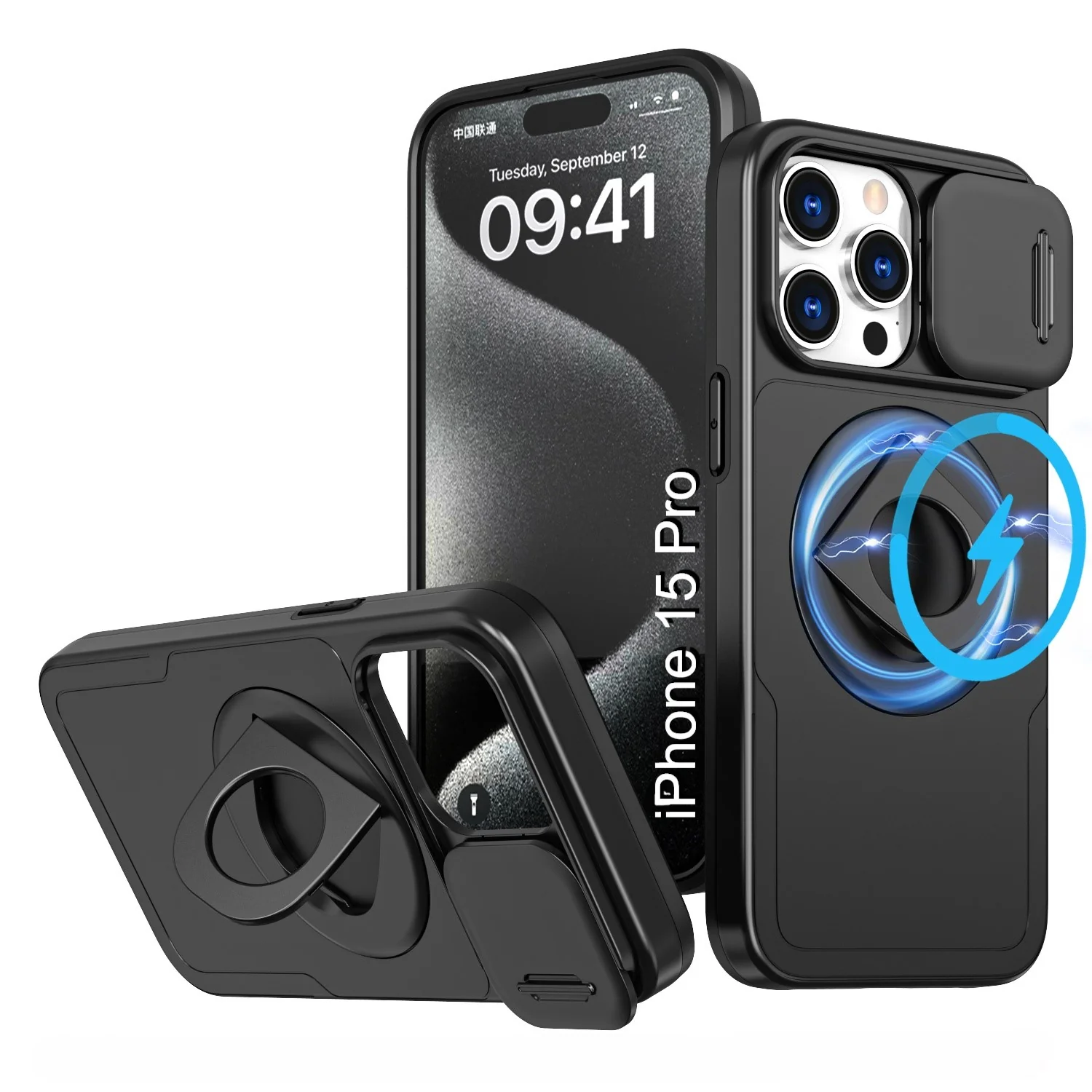 LuxuryKase Mag-Safe Shockproof Rugged Back Case with Finger Ring Kickstand & Sliding Camera Cover | Military Drop Protection | Wireless Charging Support For iPhone Series - Image 91