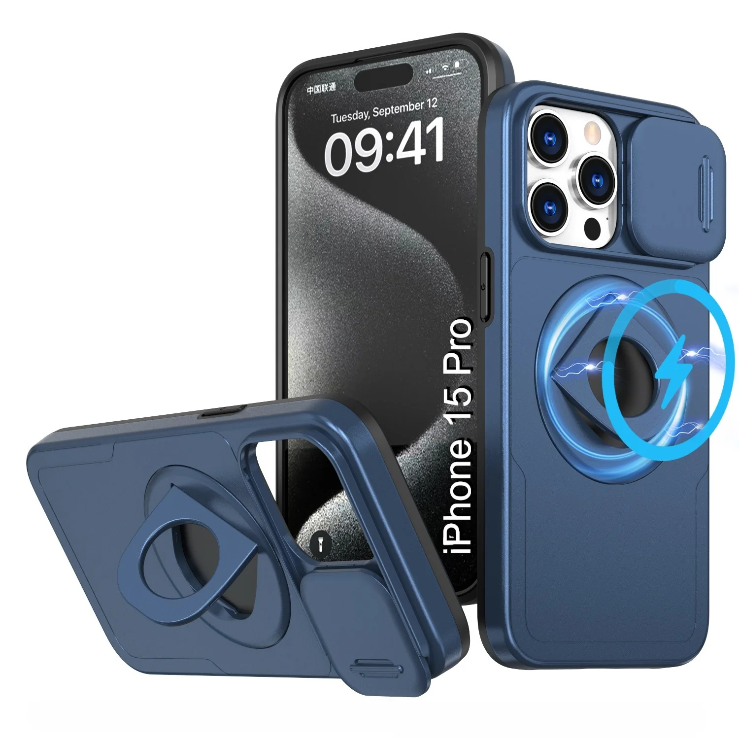 LuxuryKase Mag-Safe Shockproof Rugged Back Case with Finger Ring Kickstand & Sliding Camera Cover | Military Drop Protection | Wireless Charging Support For iPhone Series - Image 92