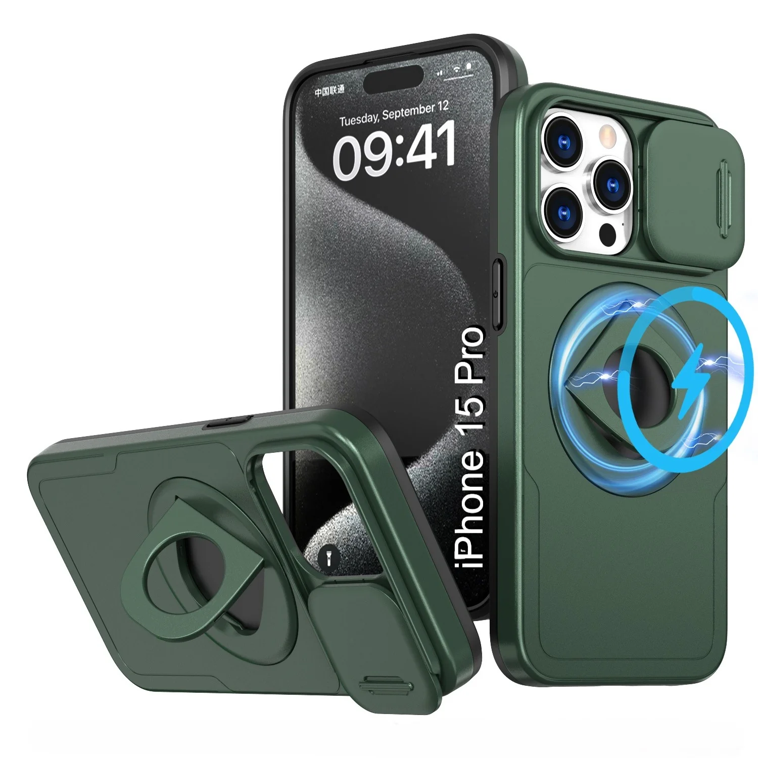 LuxuryKase Mag-Safe Shockproof Rugged Back Case with Finger Ring Kickstand & Sliding Camera Cover | Military Drop Protection | Wireless Charging Support For iPhone Series - Image 93