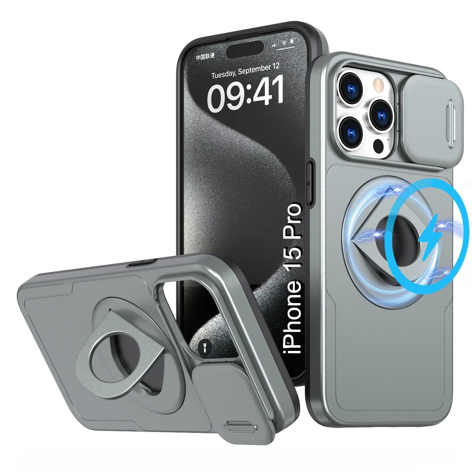 LuxuryKase Mag-Safe Shockproof Rugged Back Case with Finger Ring Kickstand & Sliding Camera Cover | Military Drop Protection | Wireless Charging Support For iPhone Series - Image 95