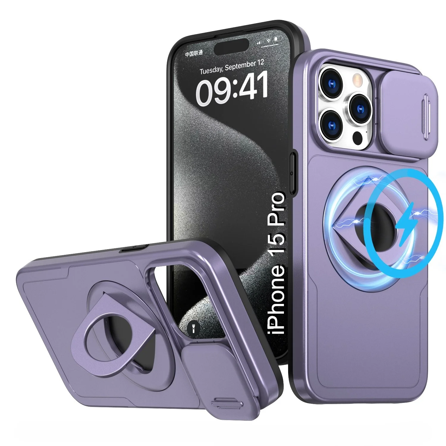 LuxuryKase Mag-Safe Shockproof Rugged Back Case with Finger Ring Kickstand & Sliding Camera Cover | Military Drop Protection | Wireless Charging Support For iPhone Series - Image 96