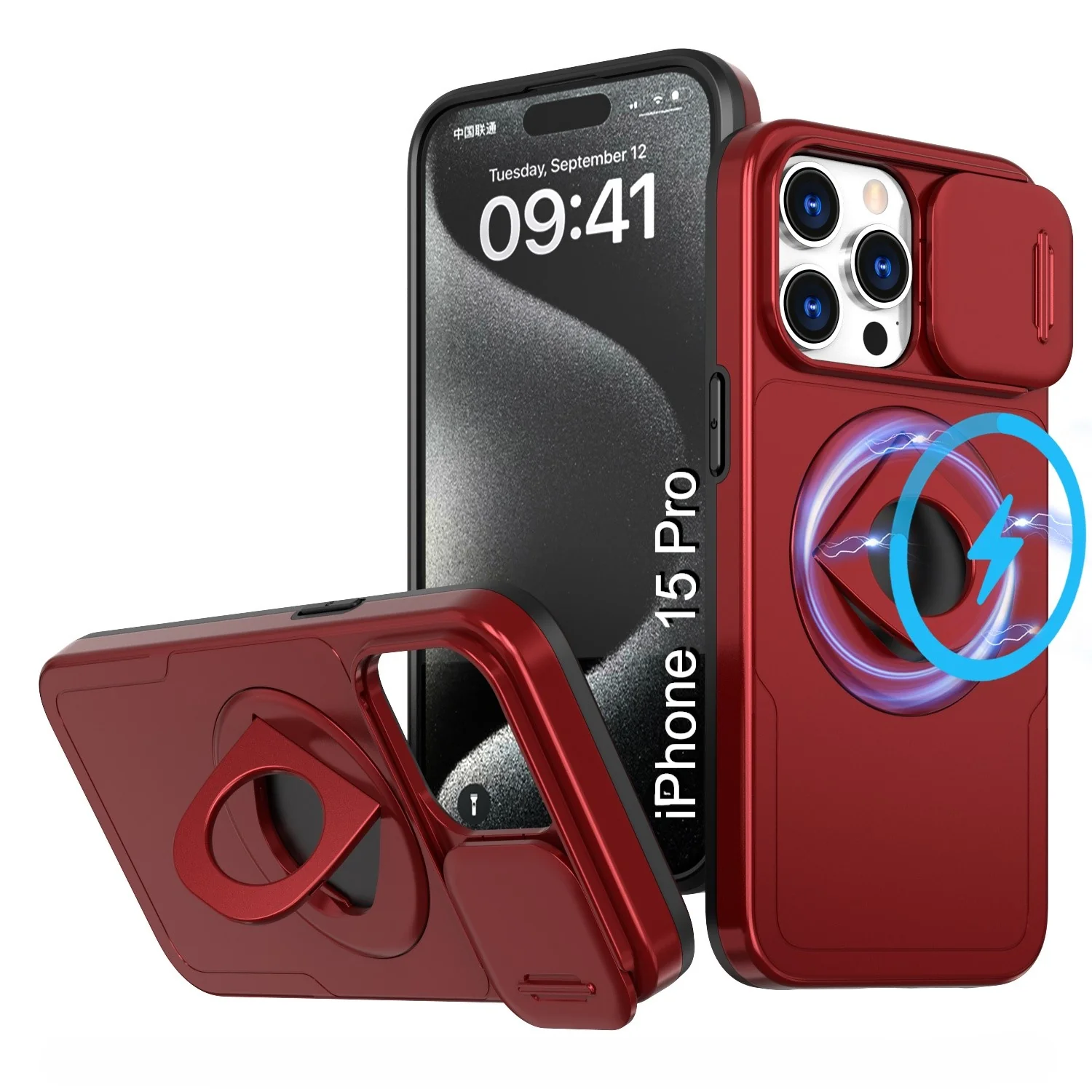 LuxuryKase Mag-Safe Shockproof Rugged Back Case with Finger Ring Kickstand & Sliding Camera Cover | Military Drop Protection | Wireless Charging Support For iPhone Series - Image 97