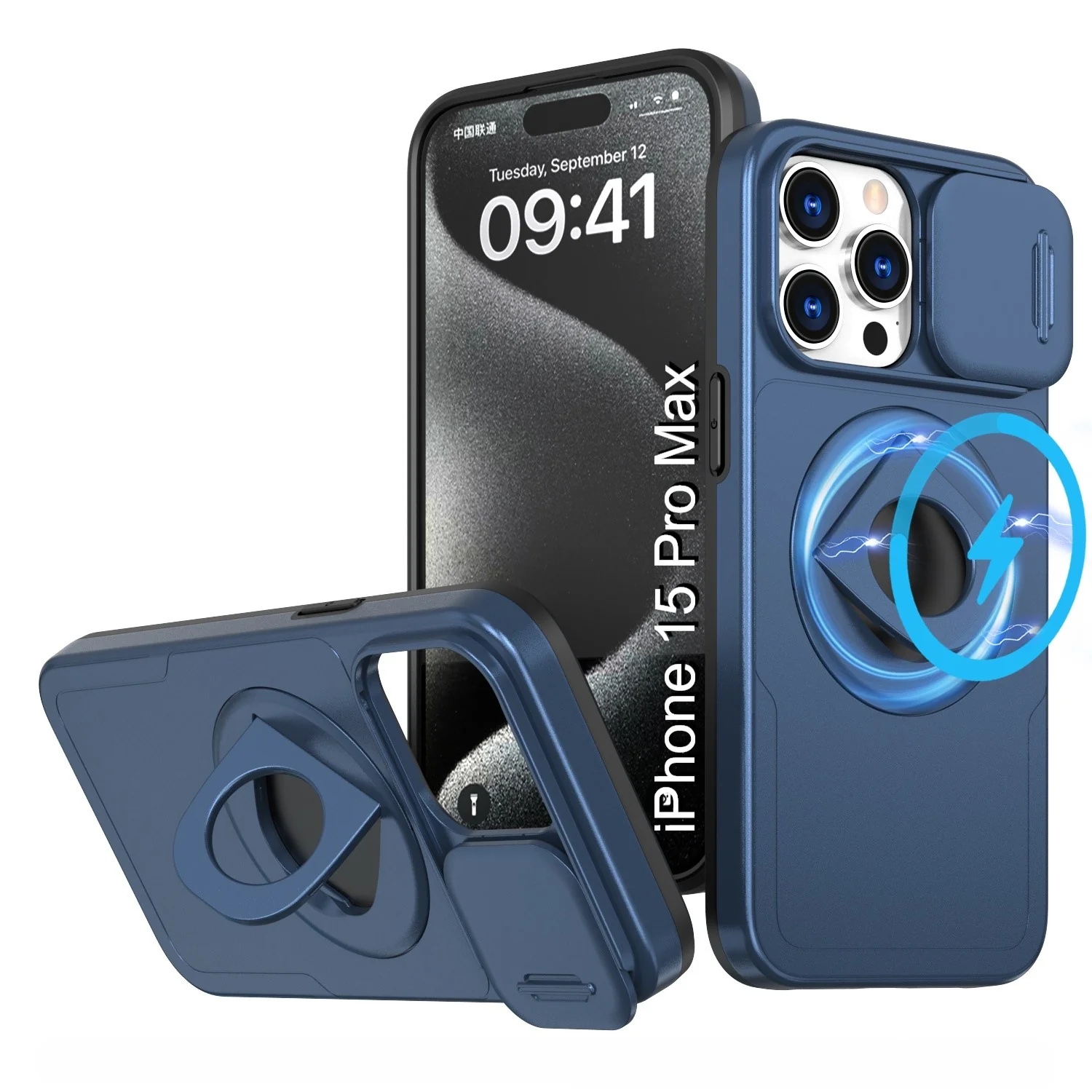 LuxuryKase Mag-Safe Shockproof Rugged Back Case with Finger Ring Kickstand & Sliding Camera Cover | Military Drop Protection | Wireless Charging Support For iPhone Series - Image 99