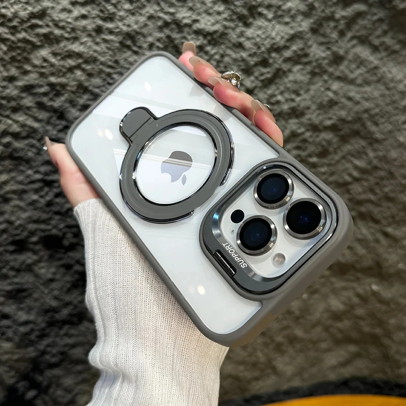 LuxuryKase Magnetic Clear Case | Metal Ring Stand | Camera Lens Protector Rings | Shockproof Hard PC Back | TPU Bumper For iPhone & Samsung Series - Image 9