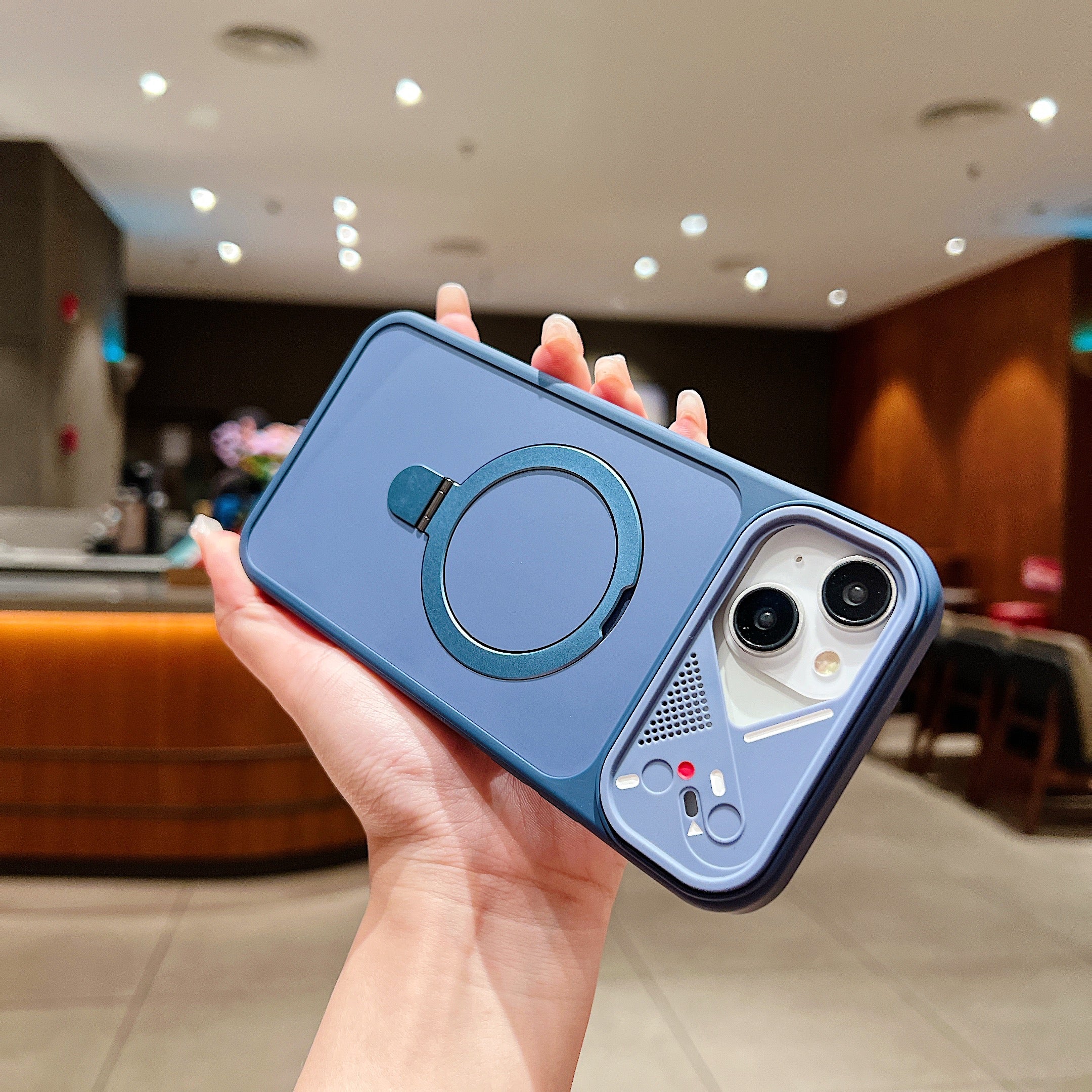 LuxuryKase Magnetic Shockproof Case | Foldable 110° Metal Ring Kickstand | Matte Finish | Futuristic Camera Shield Design | Slim Profile & Mag-Safe Compatible For iPhone & Samsung Series - Image 10