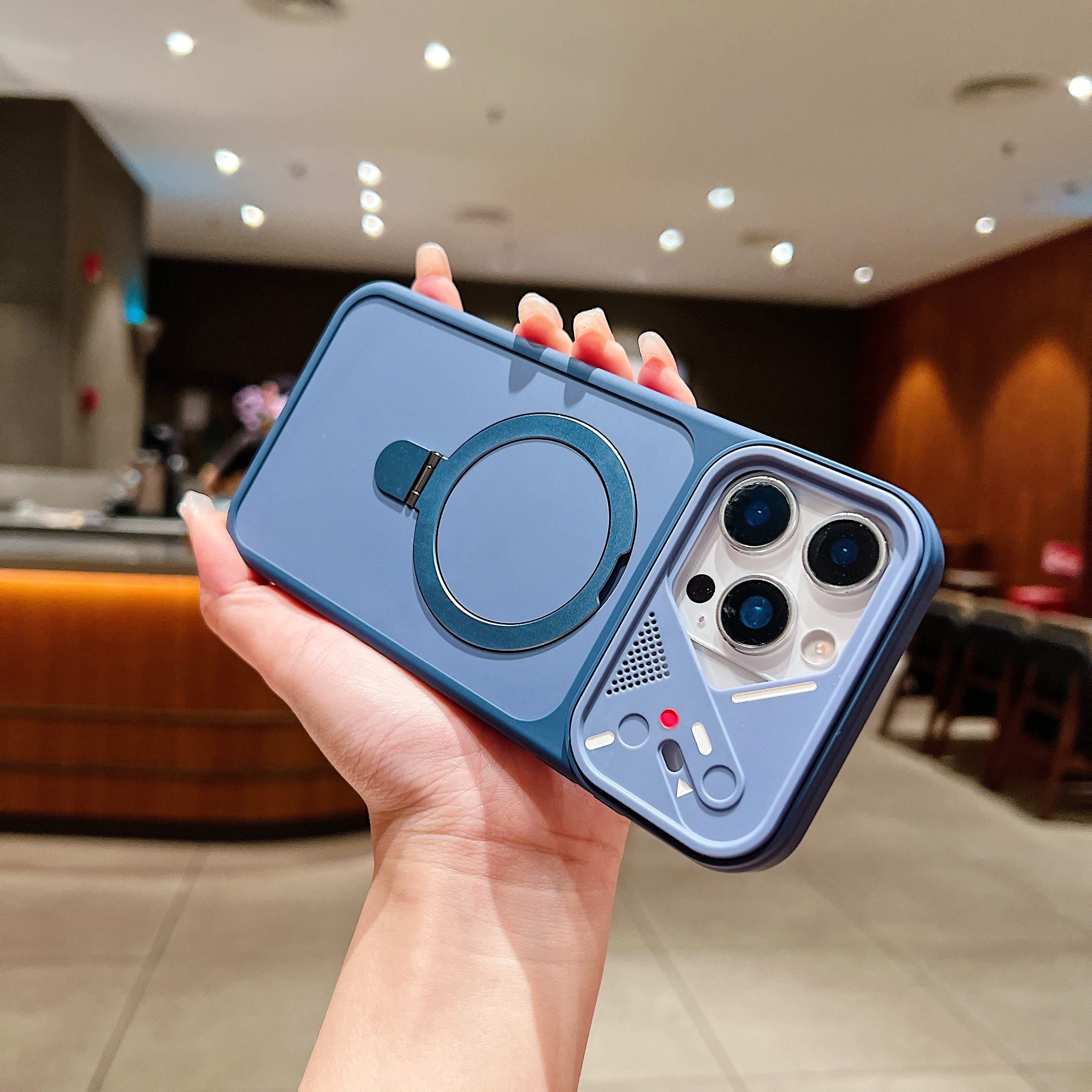 LuxuryKase Magnetic Shockproof Case | Foldable 110° Metal Ring Kickstand | Matte Finish | Futuristic Camera Shield Design | Slim Profile & Mag-Safe Compatible For iPhone & Samsung Series - Image 15