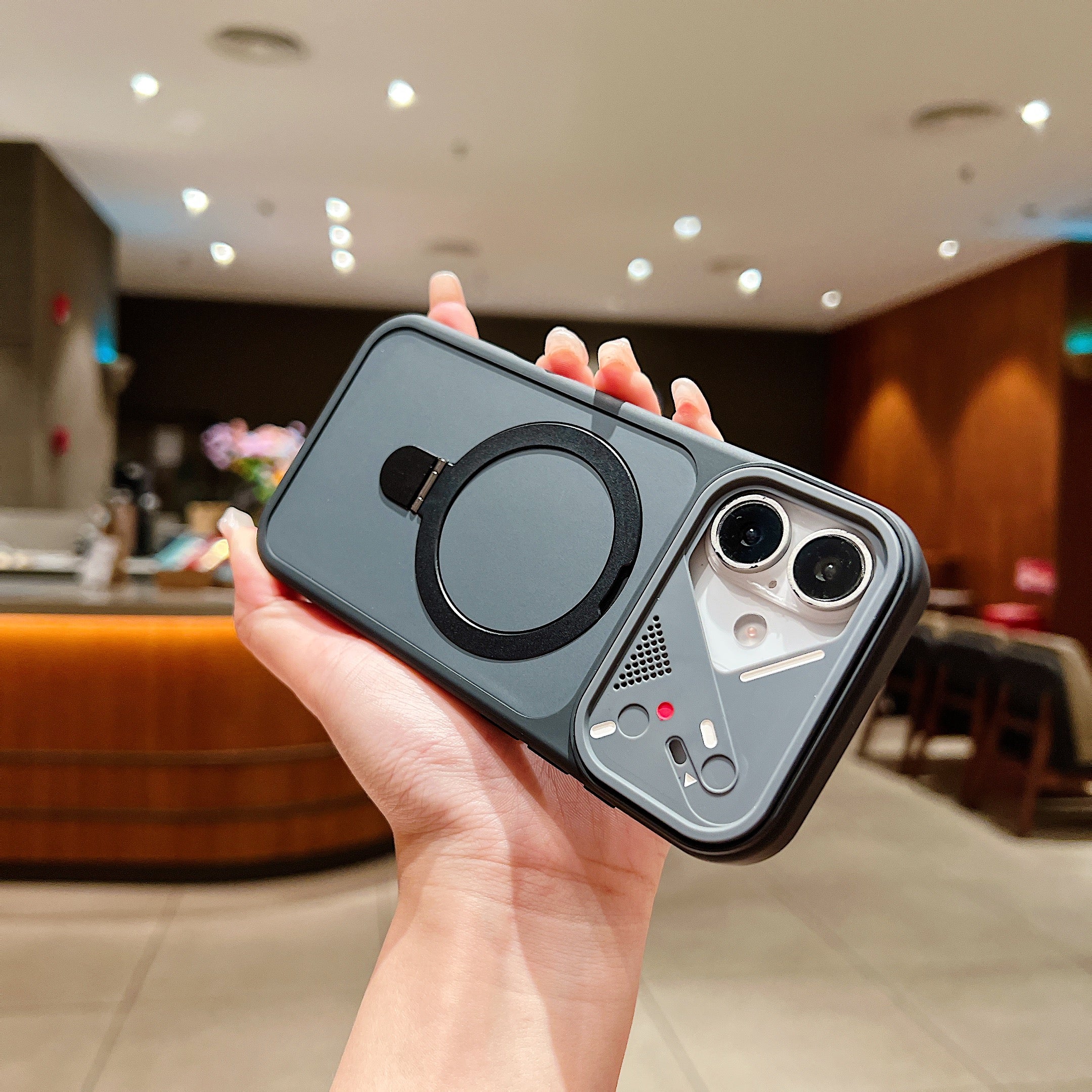 LuxuryKase Magnetic Shockproof Case | Foldable 110° Metal Ring Kickstand | Matte Finish | Futuristic Camera Shield Design | Slim Profile & Mag-Safe Compatible For iPhone & Samsung Series - Image 19