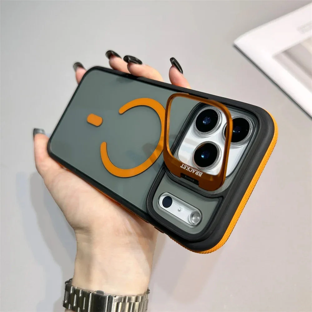 LuxuryKase Smoked Clear Mag-Safe Case | Metal Camera Guard Kickstand | Rugged Grip Edge | Hard PC Back + TPU | Wireless Charging Support For iPhone & Samsung Series - Image 9