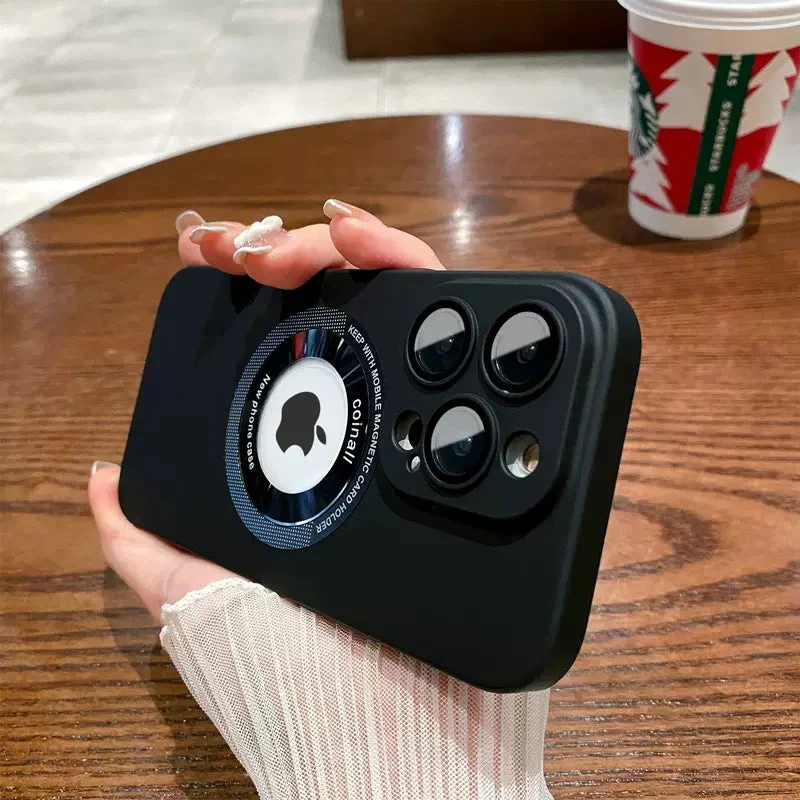 LuxuryKase Plain Hard PC Logo Cut Phone Case with Camera Lens Protector, Compatible with Mag-safe, Wireless Charging, and Magnetic Attachments For Iphone - Image 5