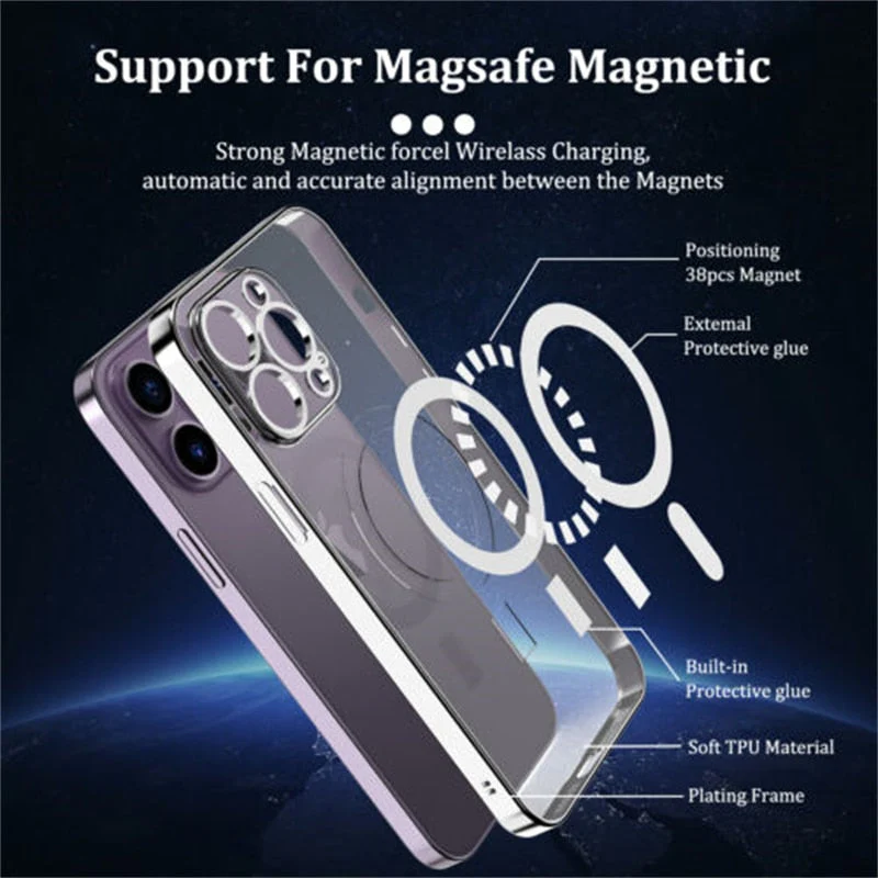 LuxuryKase Plating Magnetic Soft Cover with Camera Lens Protector, Compatible with Magsafe, Wireless Charging, and Magnetic Attachments - Image 5