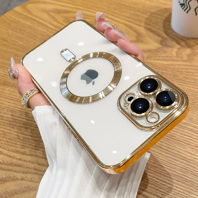 LuxuryKase Plating Magnetic Soft Cover with Camera Lens Protector, Compatible with Magsafe, Wireless Charging, and Magnetic Attachments For Iphone - Image 9