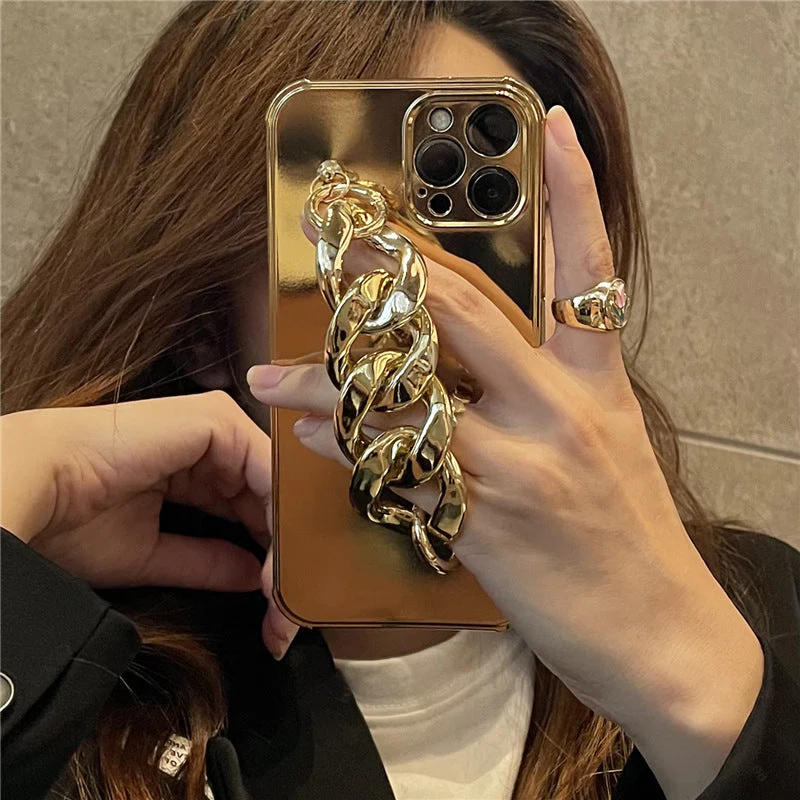 LuxuryKase Plating Mirror Metal Chain Bracelet Case For Iphone 11 12 13 14 Plus Mini Pro Max - Image 3