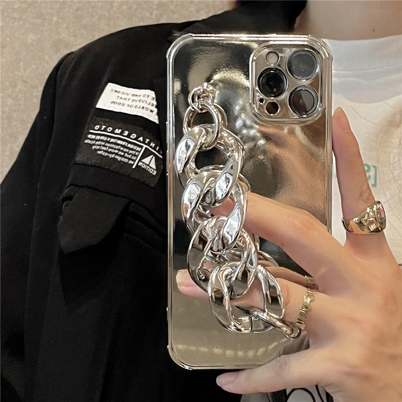 LuxuryKase Plating Mirror Metal Chain Bracelet Case For Iphone 11 12 13 14 Plus Mini Pro Max - Image 7