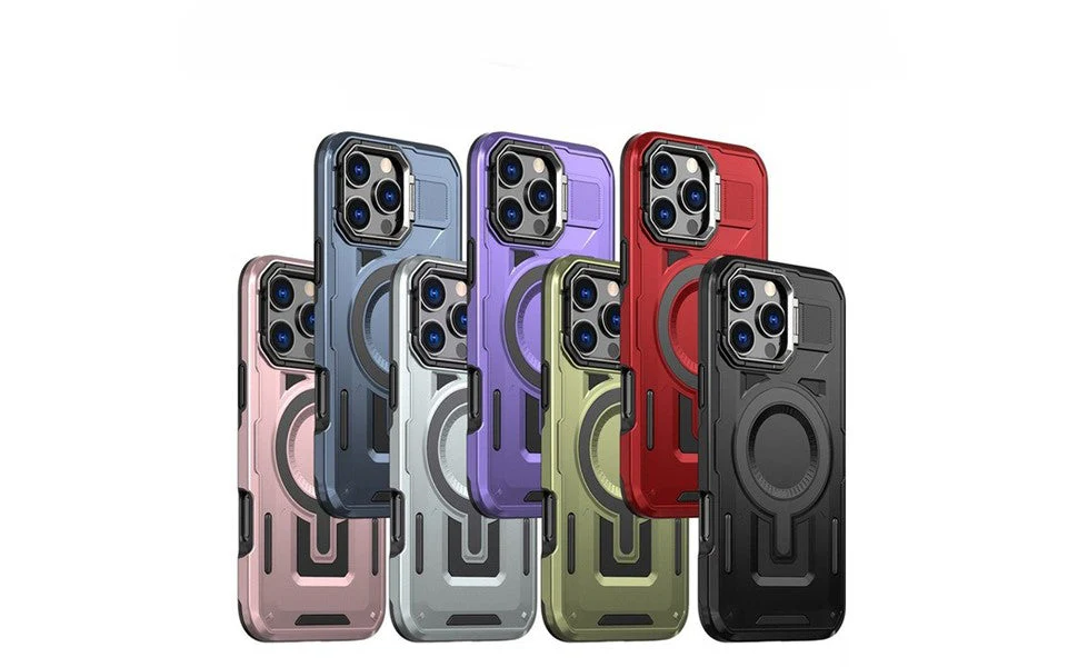 LuxuryKase Rugged Shockproof Magnetic Case with Kickstand | Dual Layer TPU+PC Protection | Mag-Safe Compatible | Camera Guard | Extreme Drop Resistance For iPhone Series
