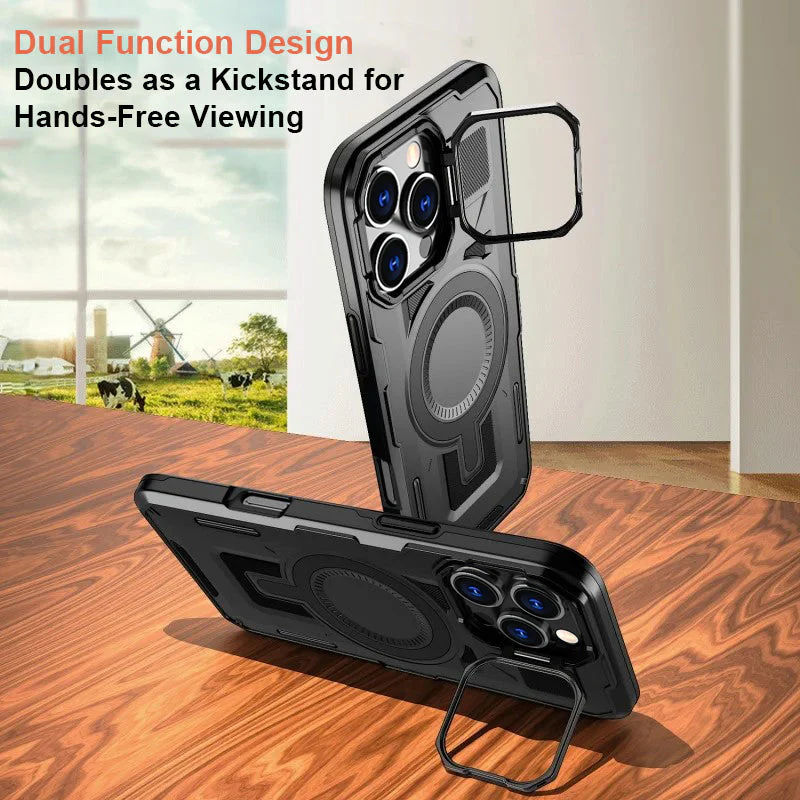 LuxuryKase Rugged Shockproof Magnetic Case with Kickstand | Dual Layer TPU+PC Protection | Mag-Safe Compatible | Camera Guard | Extreme Drop Resistance For iPhone Series - Image 4