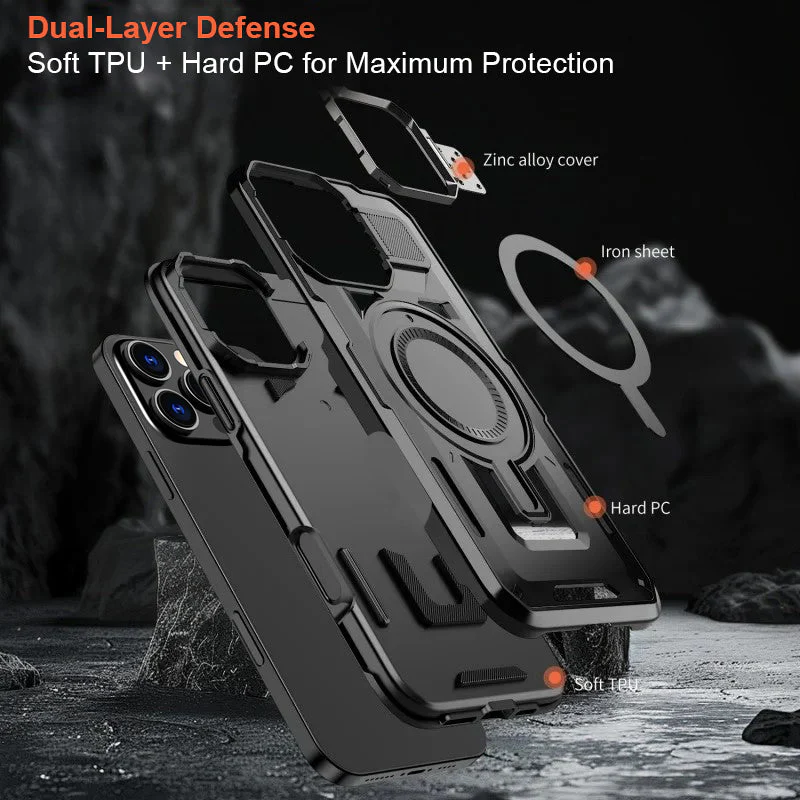 LuxuryKase Rugged Shockproof Magnetic Case with Kickstand | Dual Layer TPU+PC Protection | Mag-Safe Compatible | Camera Guard | Extreme Drop Resistance For iPhone Series - Image 6