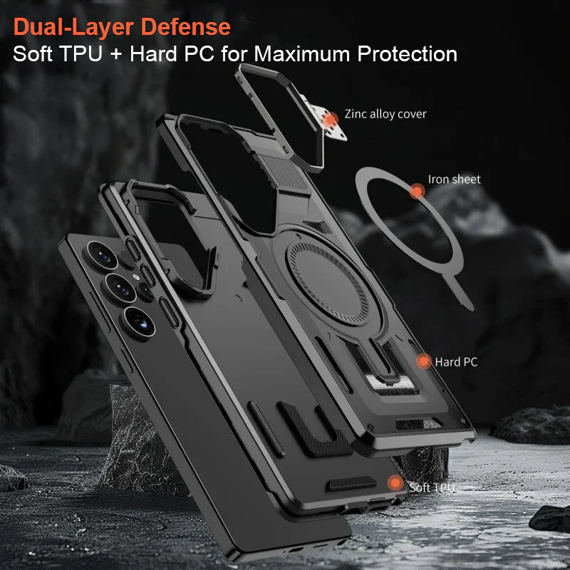 LuxuryKase Rugged Shockproof Magnetic Case with Kickstand | Dual Layer TPU+PC Protection | Mag-Safe Compatible | Camera Guard | Extreme Drop Resistance For Samsung Series - Image 6