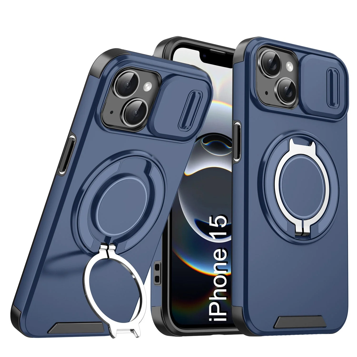 LuxuryKase Shockproof Case with Slide Camera Cover | 360° Rotating Ring Kickstand | Rugged Armour Protection For iPhone Series - Image 15