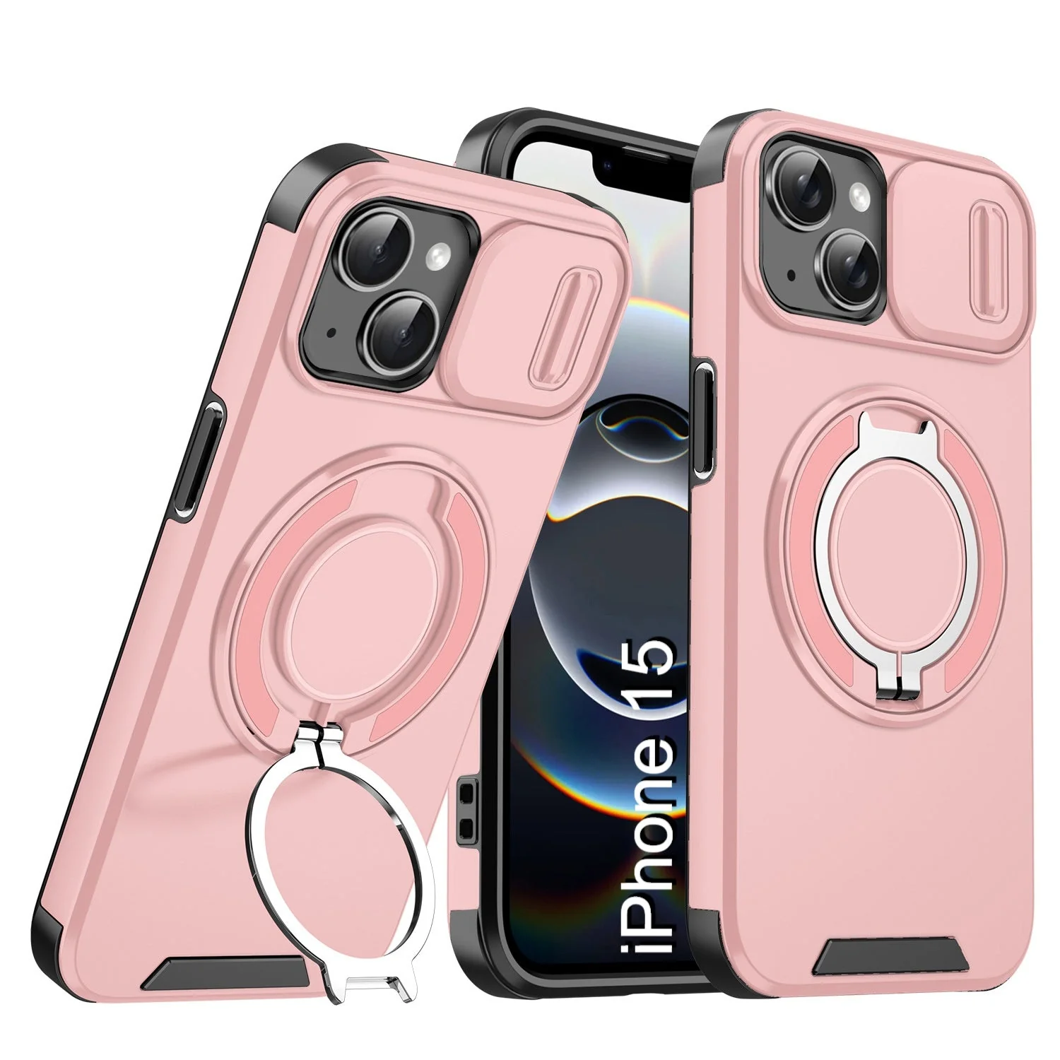 LuxuryKase Shockproof Case with Slide Camera Cover | 360° Rotating Ring Kickstand | Rugged Armour Protection For iPhone Series - Image 17