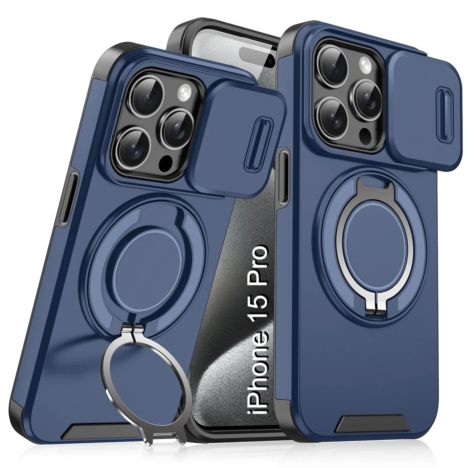 LuxuryKase Shockproof Case with Slide Camera Cover | 360° Rotating Ring Kickstand | Rugged Armour Protection For iPhone Series - Image 27