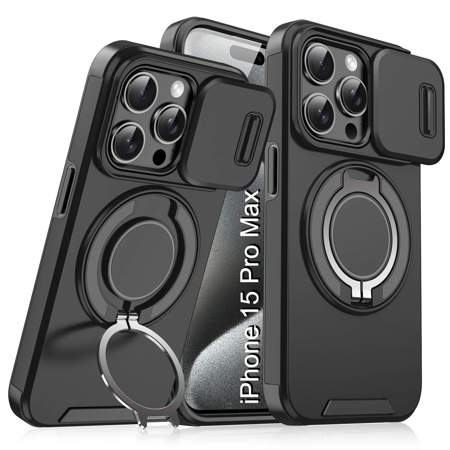 LuxuryKase Shockproof Case with Slide Camera Cover | 360° Rotating Ring Kickstand | Rugged Armour Protection For iPhone Series - Image 32