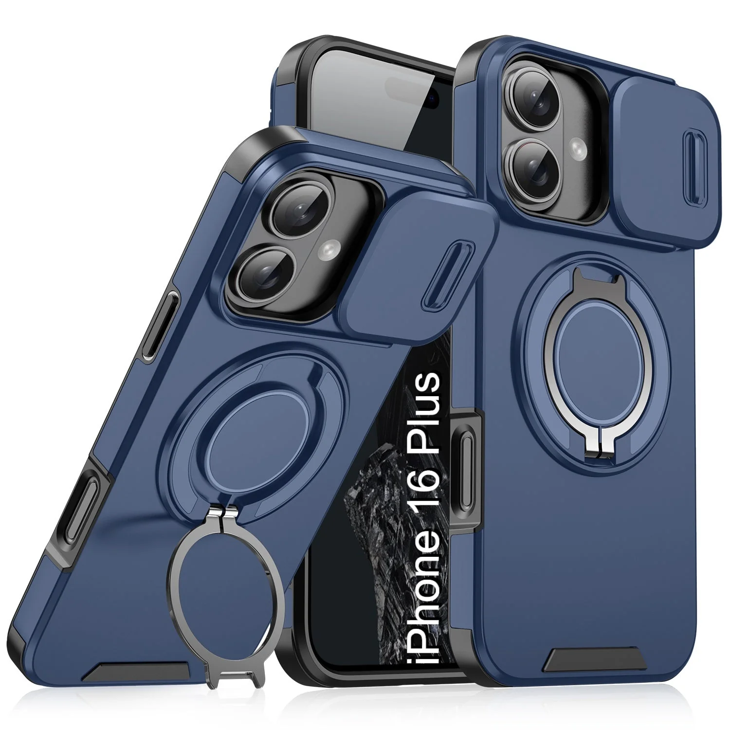 LuxuryKase Shockproof Case with Slide Camera Cover | 360° Rotating Ring Kickstand | Rugged Armour Protection For iPhone Series - Image 45