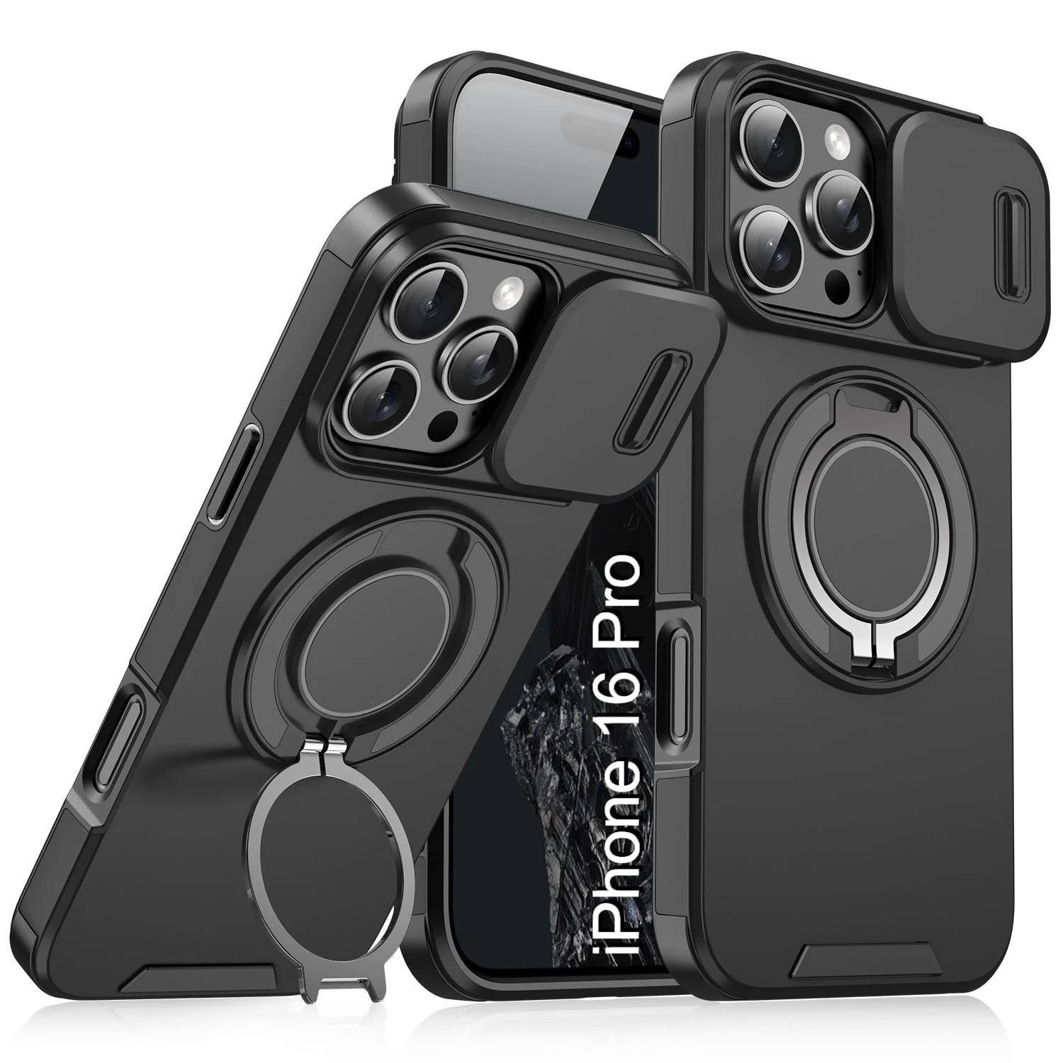 LuxuryKase Shockproof Case with Slide Camera Cover | 360° Rotating Ring Kickstand | Rugged Armour Protection For iPhone Series - Image 50
