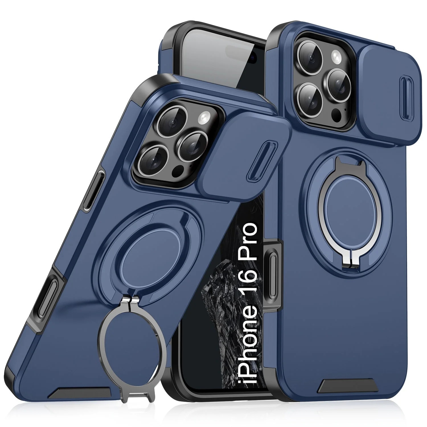 LuxuryKase Shockproof Case with Slide Camera Cover | 360° Rotating Ring Kickstand | Rugged Armour Protection For iPhone Series - Image 51