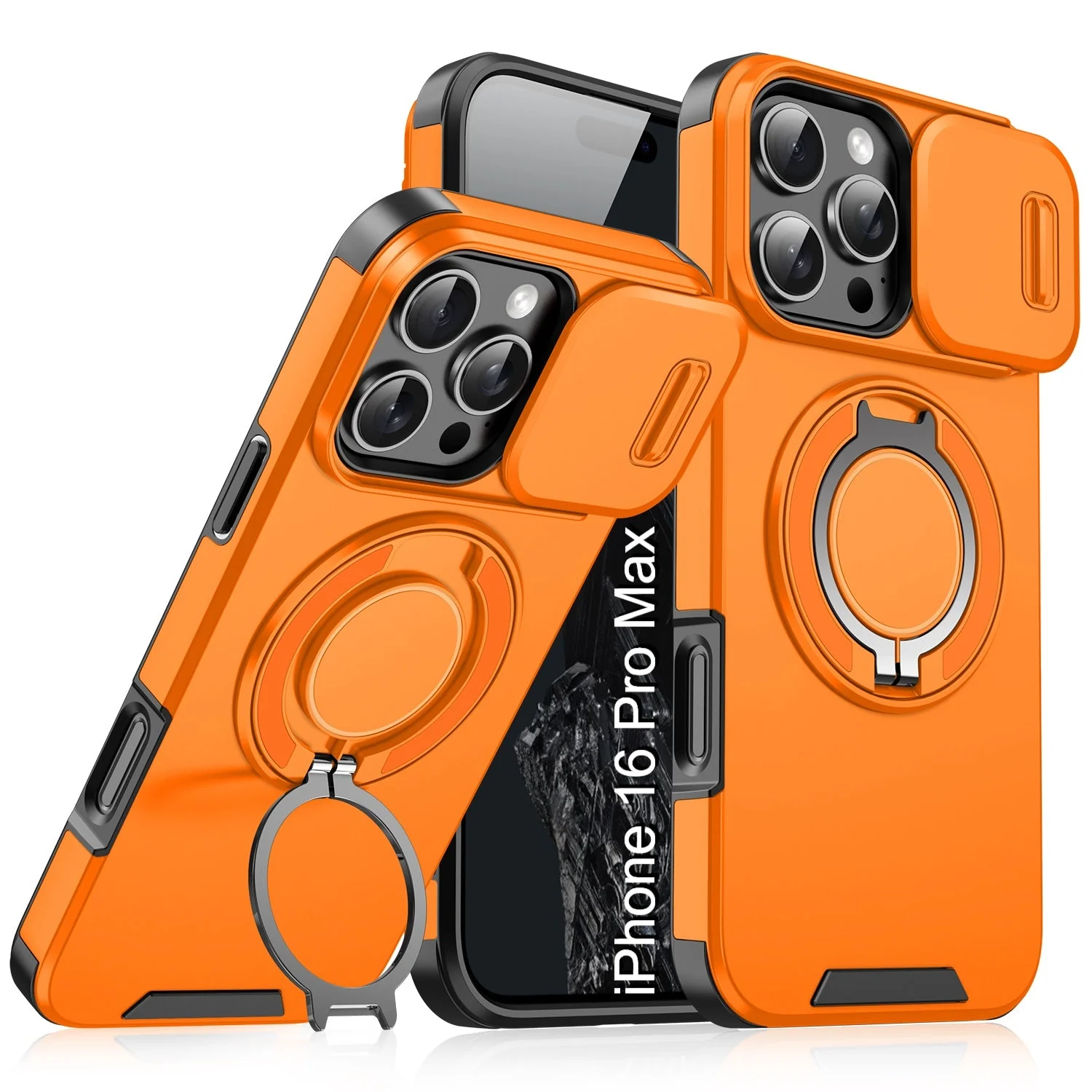 LuxuryKase Shockproof Case with Slide Camera Cover | 360° Rotating Ring Kickstand | Rugged Armour Protection For iPhone Series - Image 58