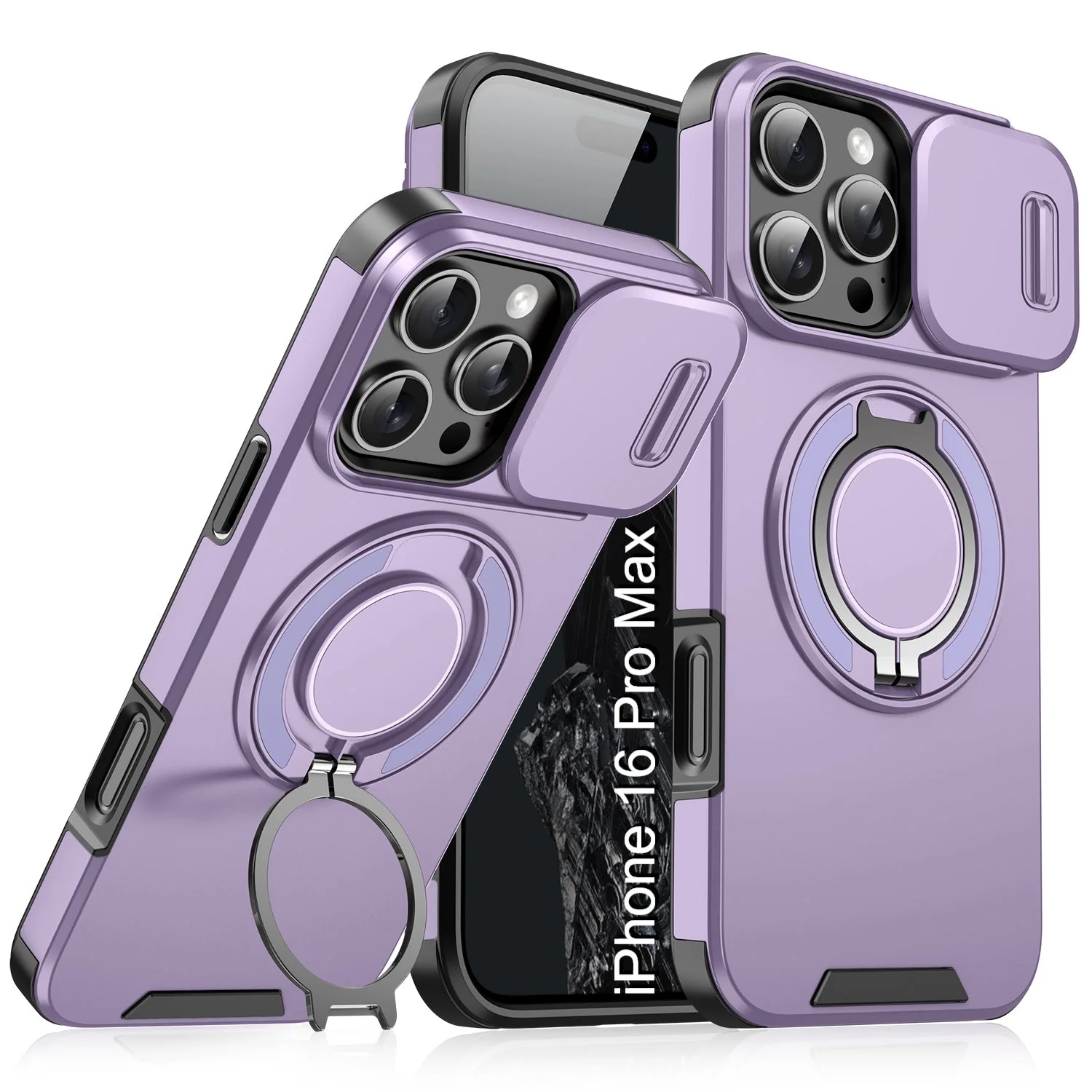 LuxuryKase Shockproof Case with Slide Camera Cover | 360° Rotating Ring Kickstand | Rugged Armour Protection For iPhone Series - Image 60