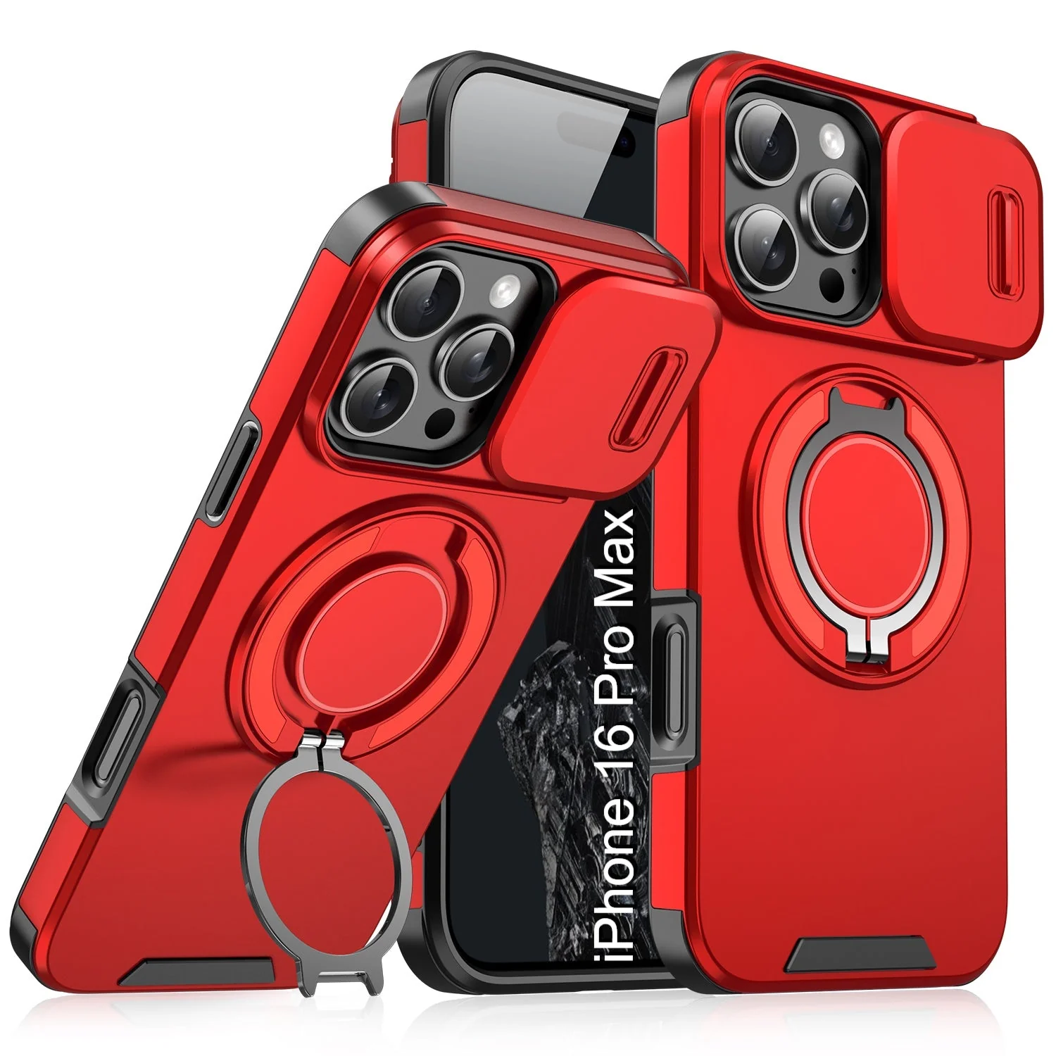 LuxuryKase Shockproof Case with Slide Camera Cover | 360° Rotating Ring Kickstand | Rugged Armour Protection For iPhone Series - Image 61