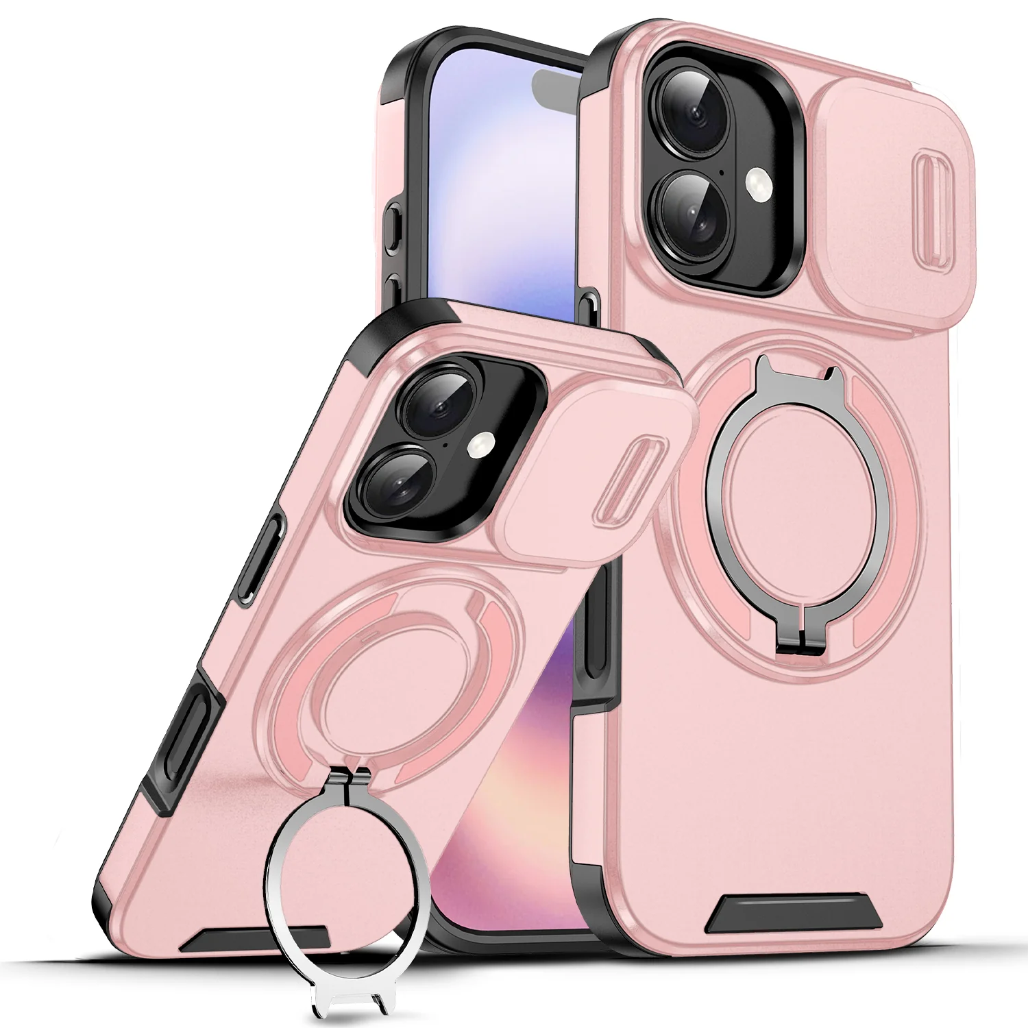 LuxuryKase Shockproof Case with Slide Camera Cover | 360° Rotating Ring Kickstand | Rugged Armour Protection For iPhone Series - Image 71