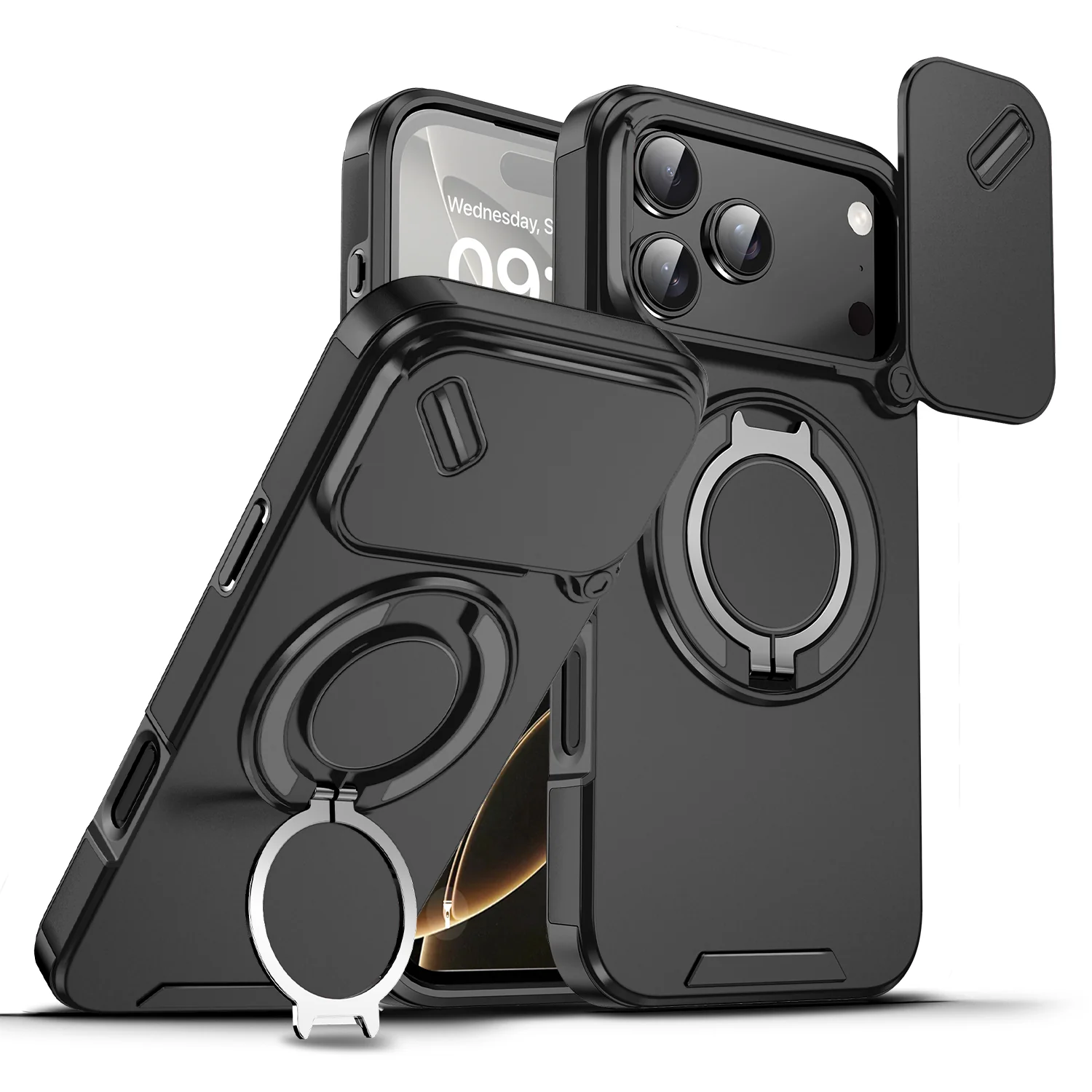 LuxuryKase Shockproof Case with Slide Camera Cover | 360° Rotating Ring Kickstand | Rugged Armour Protection For iPhone Series - Image 74