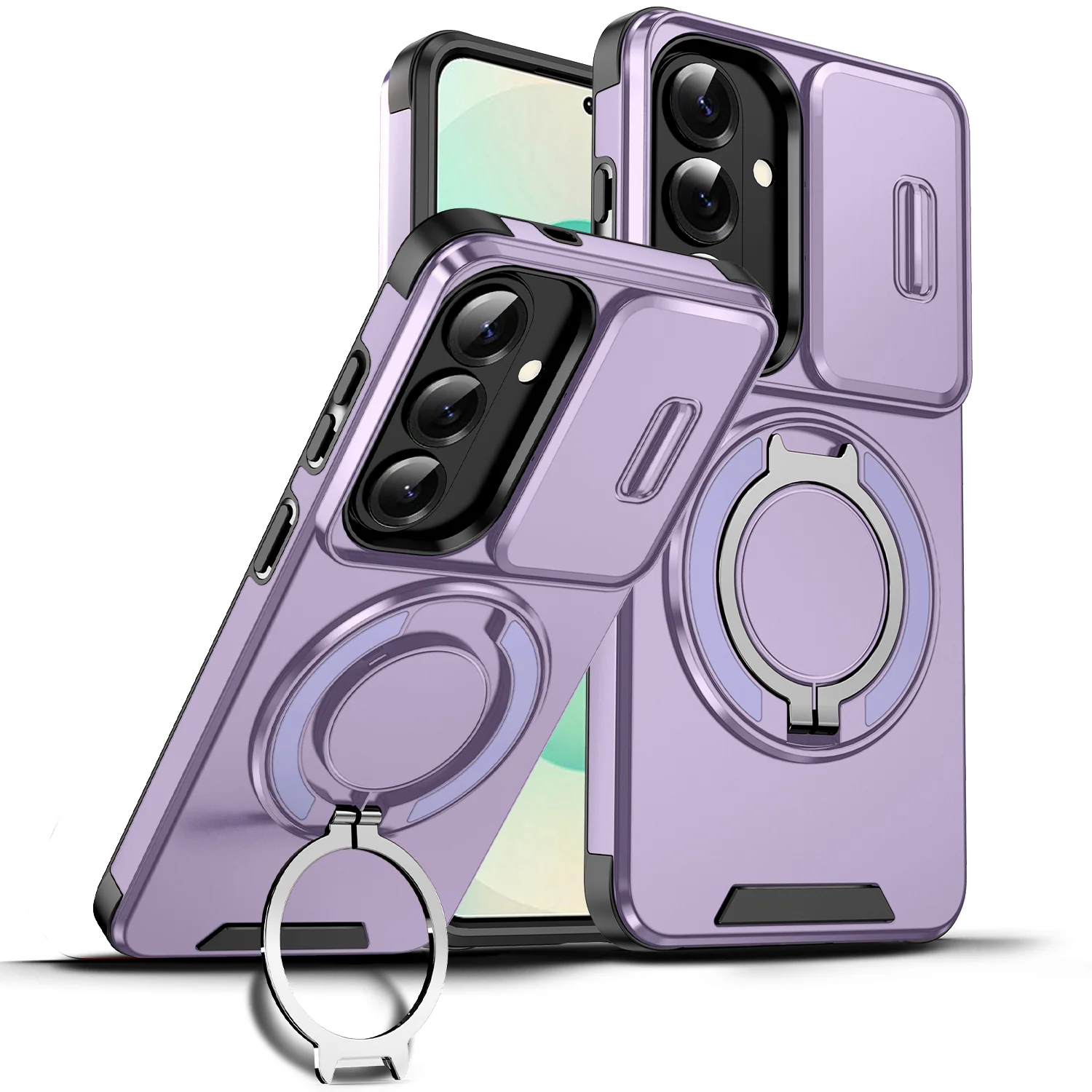 LuxuryKase Shockproof Case with Slide Camera Cover | 360° Rotating Ring Kickstand | Rugged Armour Protection For Samsung Series - Image 54