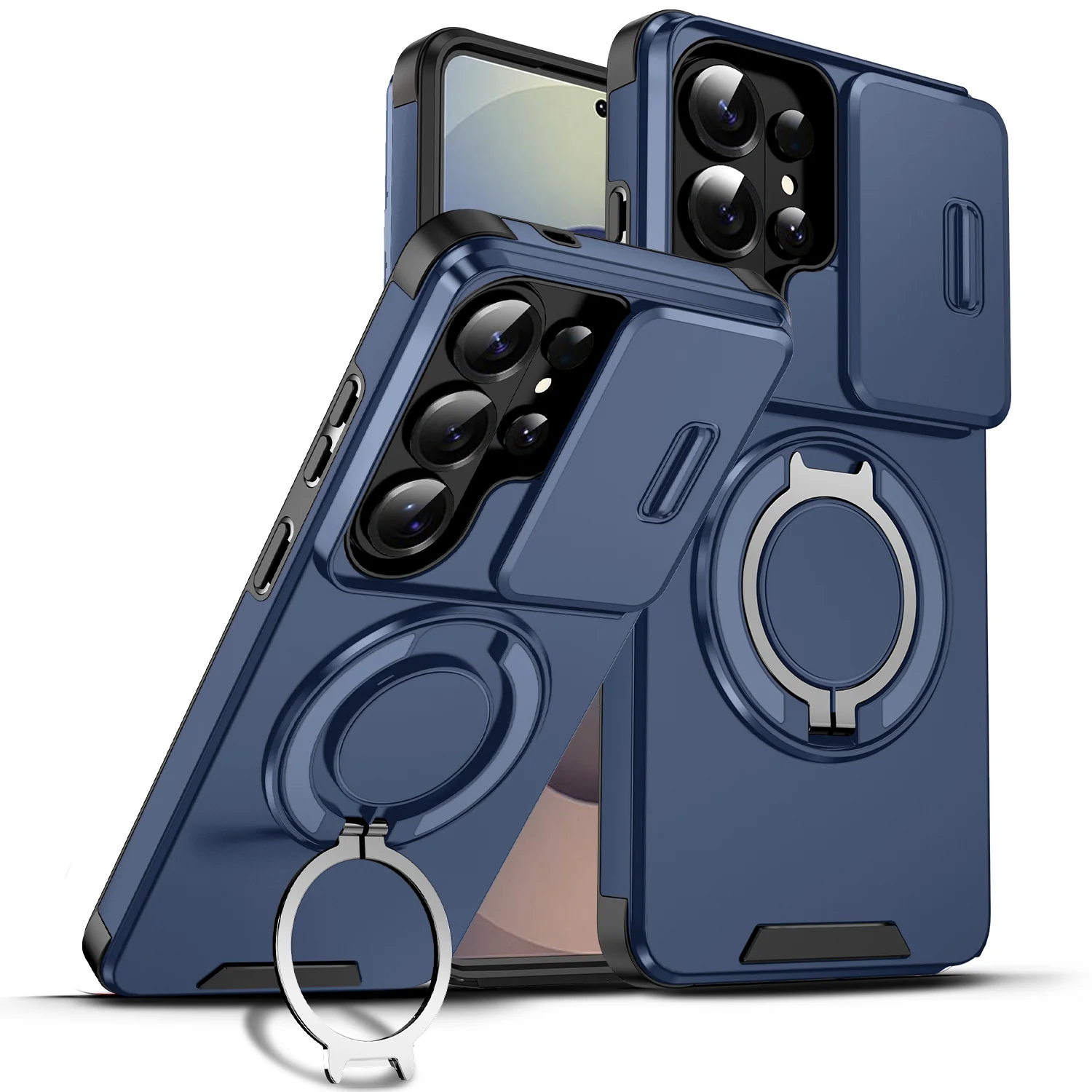 LuxuryKase Shockproof Case with Slide Camera Cover | 360° Rotating Ring Kickstand | Rugged Armour Protection For Samsung Series - Image 63