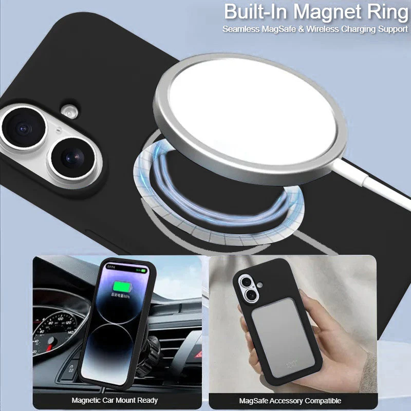 LuxuryKase Silicone Magnetic Case with Soft Microfiber Lining | Mag-Safe Support | Shockproof Protective Cover | Precise Cutouts | Slim Fit Design For iPhone - Image 4