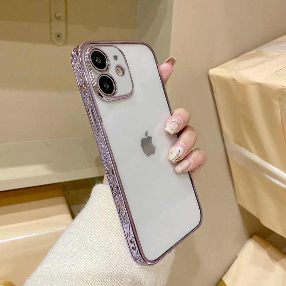 LuxuryKase Slide Flower Lace Plating Clear Phone Case For Iphone - Image 13