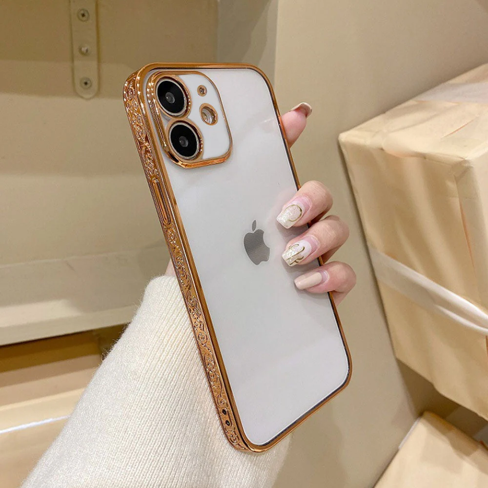 LuxuryKase Slide Flower Lace Plating Clear Phone Case For Iphone - Image 16