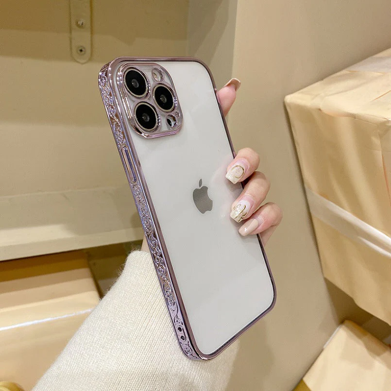 LuxuryKase Slide Flower Lace Plating Clear Phone Case For Iphone - Image 4