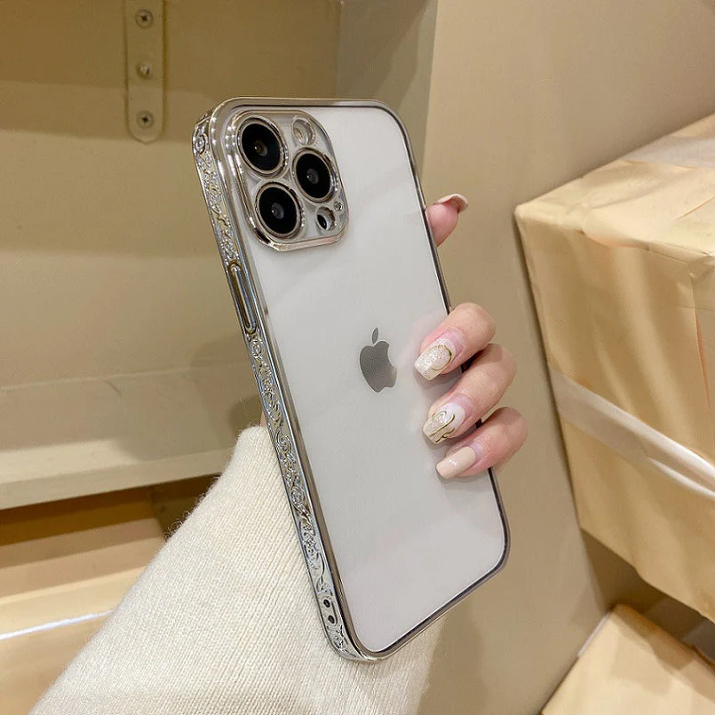 LuxuryKase Slide Flower Lace Plating Clear Phone Case For Iphone - Image 6