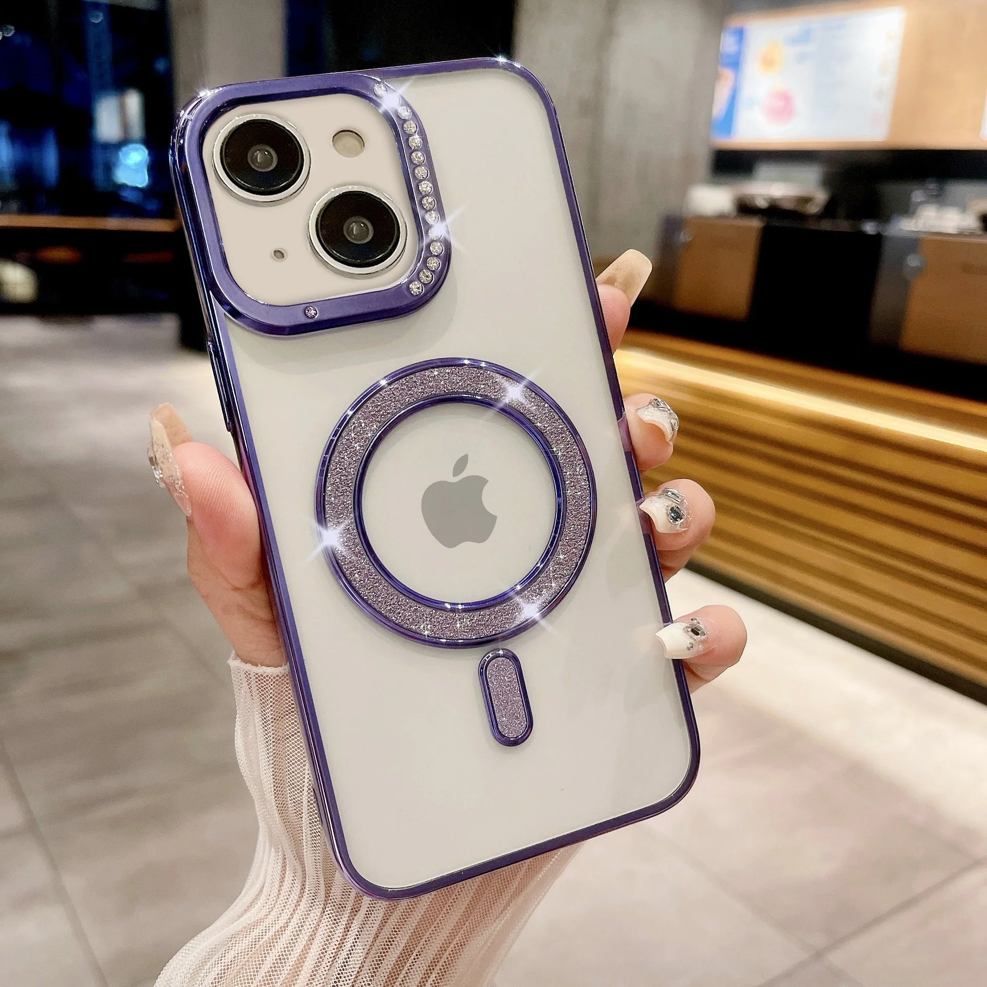 LuxuryKase Transparent Back Cover with Shimmer MagSafe Ring | Soft TPU Case | Stylish Shockproof Protective Mobile Case with Premium Finish For iPhone 15 & 16 Series - Image 10