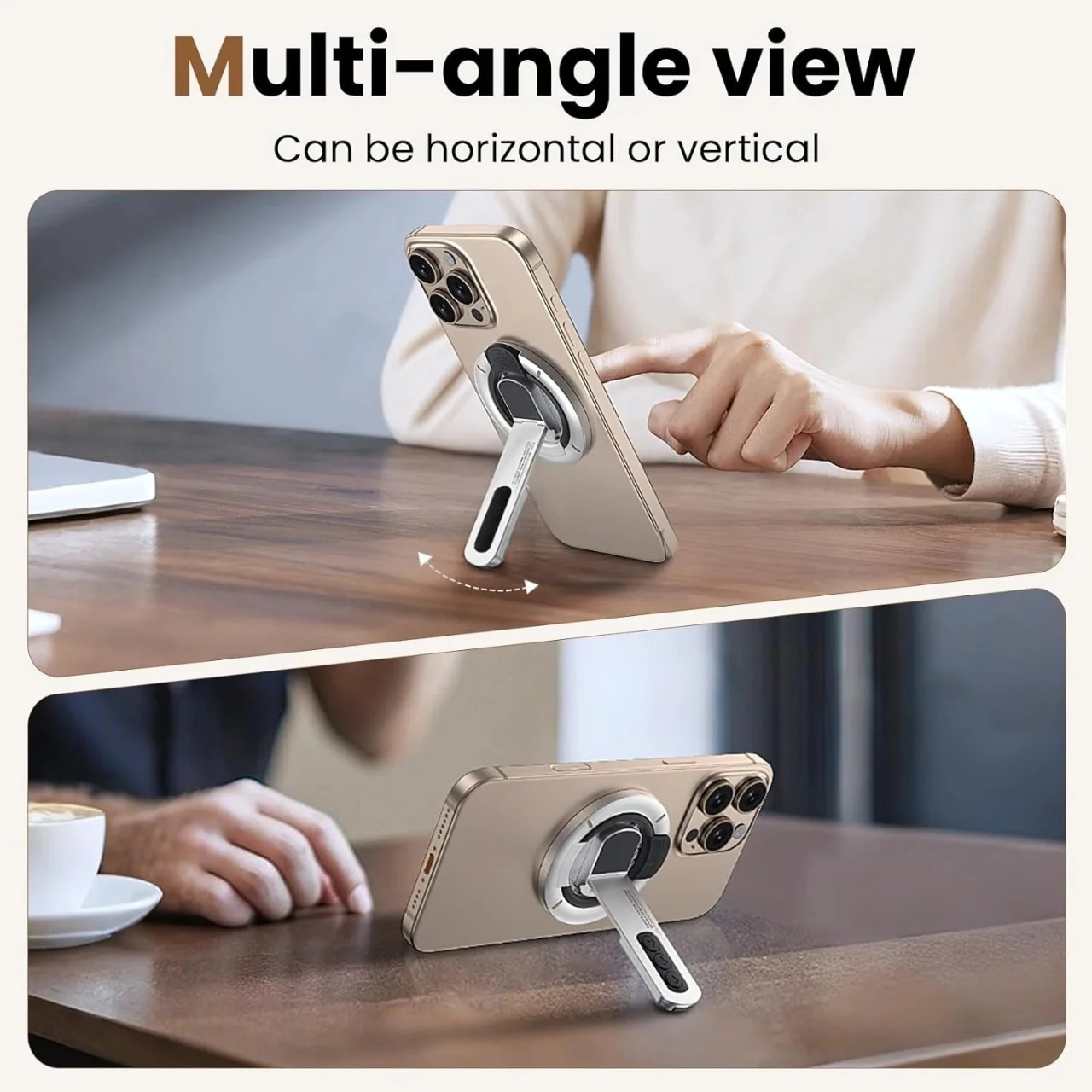 US LITE 360° Magnetic Mobile Stand with Fidget Button Grip | Foldable Kickstand Holder | Adjustable Viewing Angles | Dual Magnet Mount | Soft Silicone Grip Loop for All Smartphones - Image 3