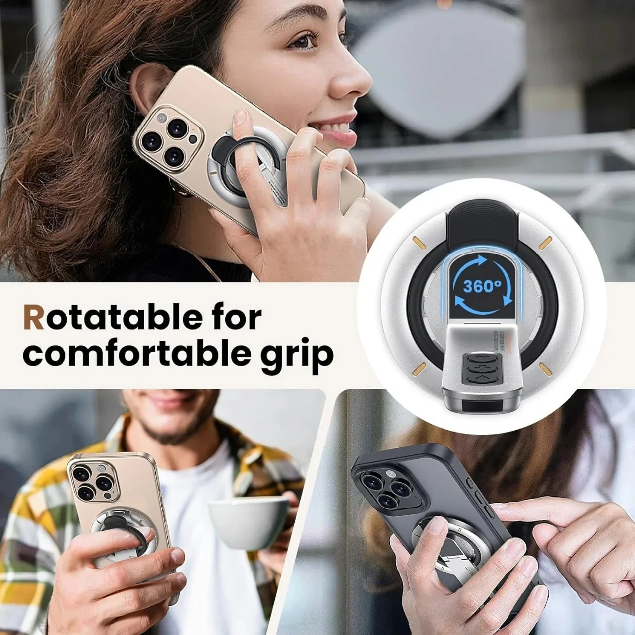 US LITE 360° Magnetic Mobile Stand with Fidget Button Grip | Foldable Kickstand Holder | Adjustable Viewing Angles | Dual Magnet Mount | Soft Silicone Grip Loop for All Smartphones - Image 4