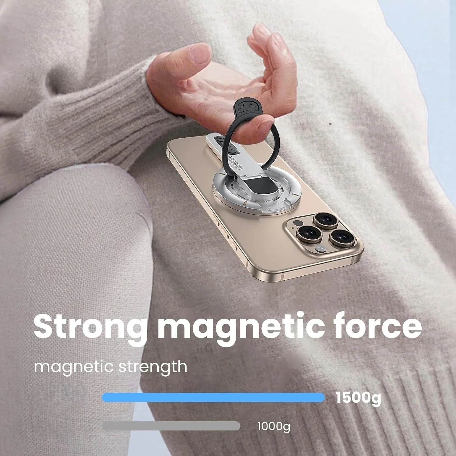 US LITE 360° Magnetic Mobile Stand with Fidget Button Grip | Foldable Kickstand Holder | Adjustable Viewing Angles | Dual Magnet Mount | Soft Silicone Grip Loop for All Smartphones - Image 5