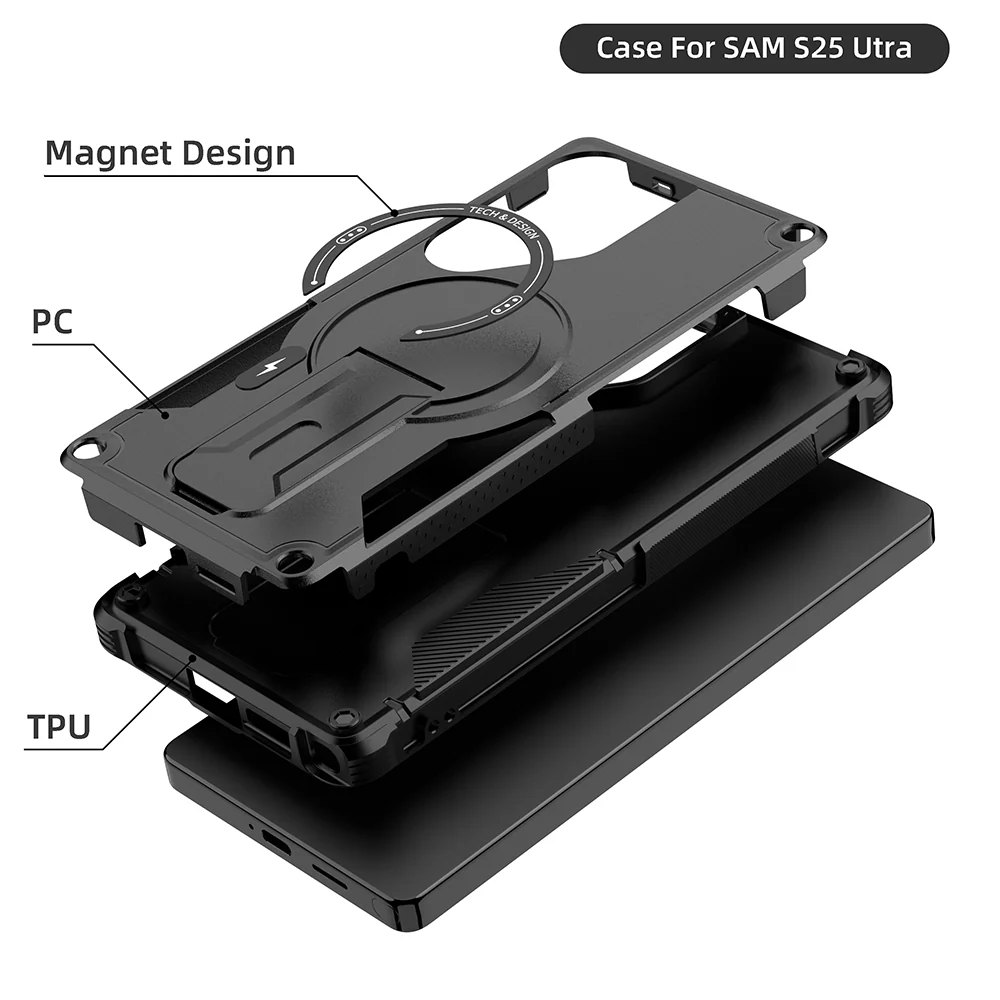 US LITE Back Cover with Portable Kickstand | Mag-Safe Compatible Magnetic Case | Shockproof Military Grade Protection | Rugged Armor Design Phone Cover For Samsung - Image 3