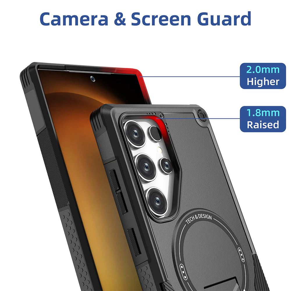 US LITE Back Cover with Portable Kickstand | Mag-Safe Compatible Magnetic Case | Shockproof Military Grade Protection | Rugged Armor Design Phone Cover For Samsung - Image 4